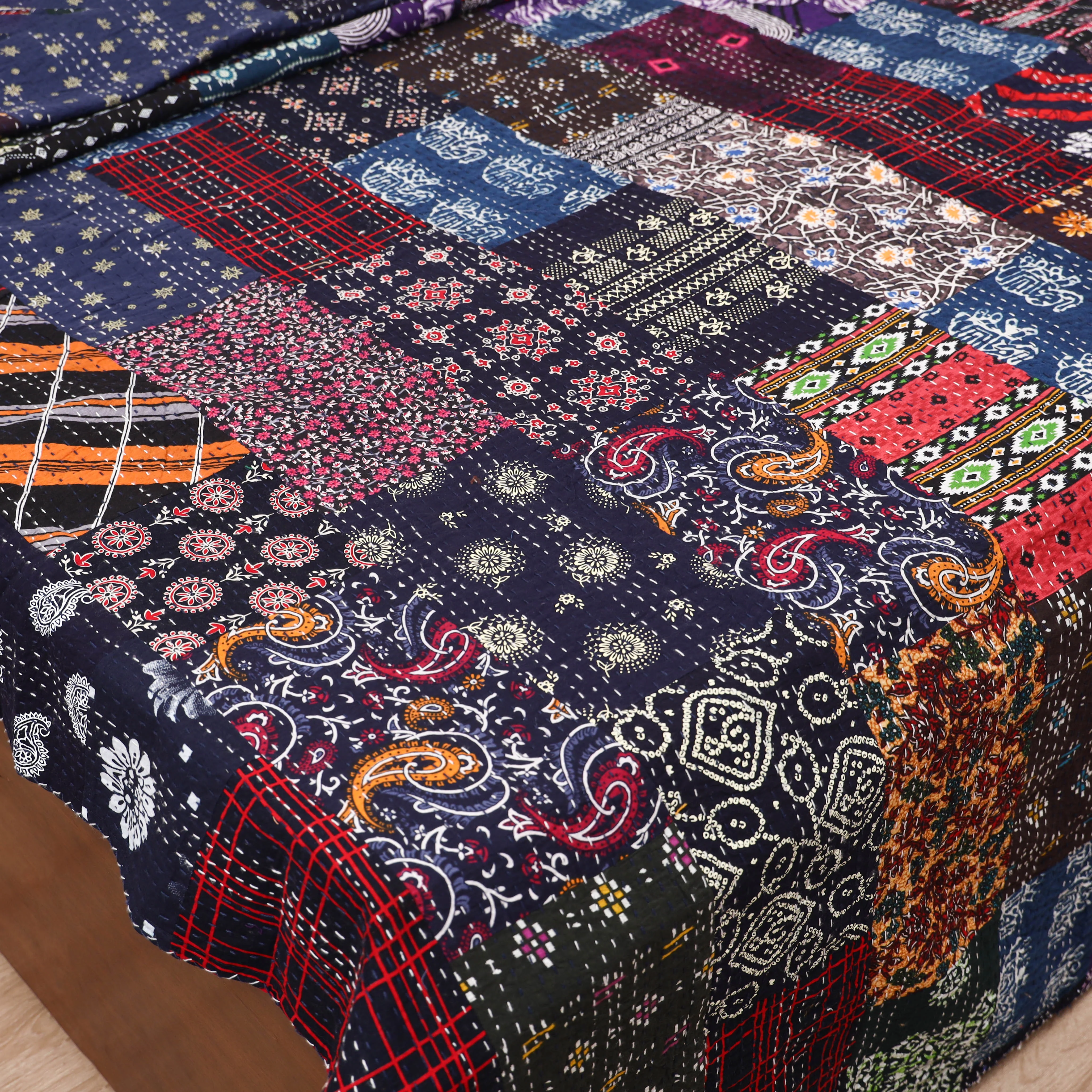 Blue - Khambadiya Tagai Patchwork Quilt / Gudri / Blanket 35 - Image 2
