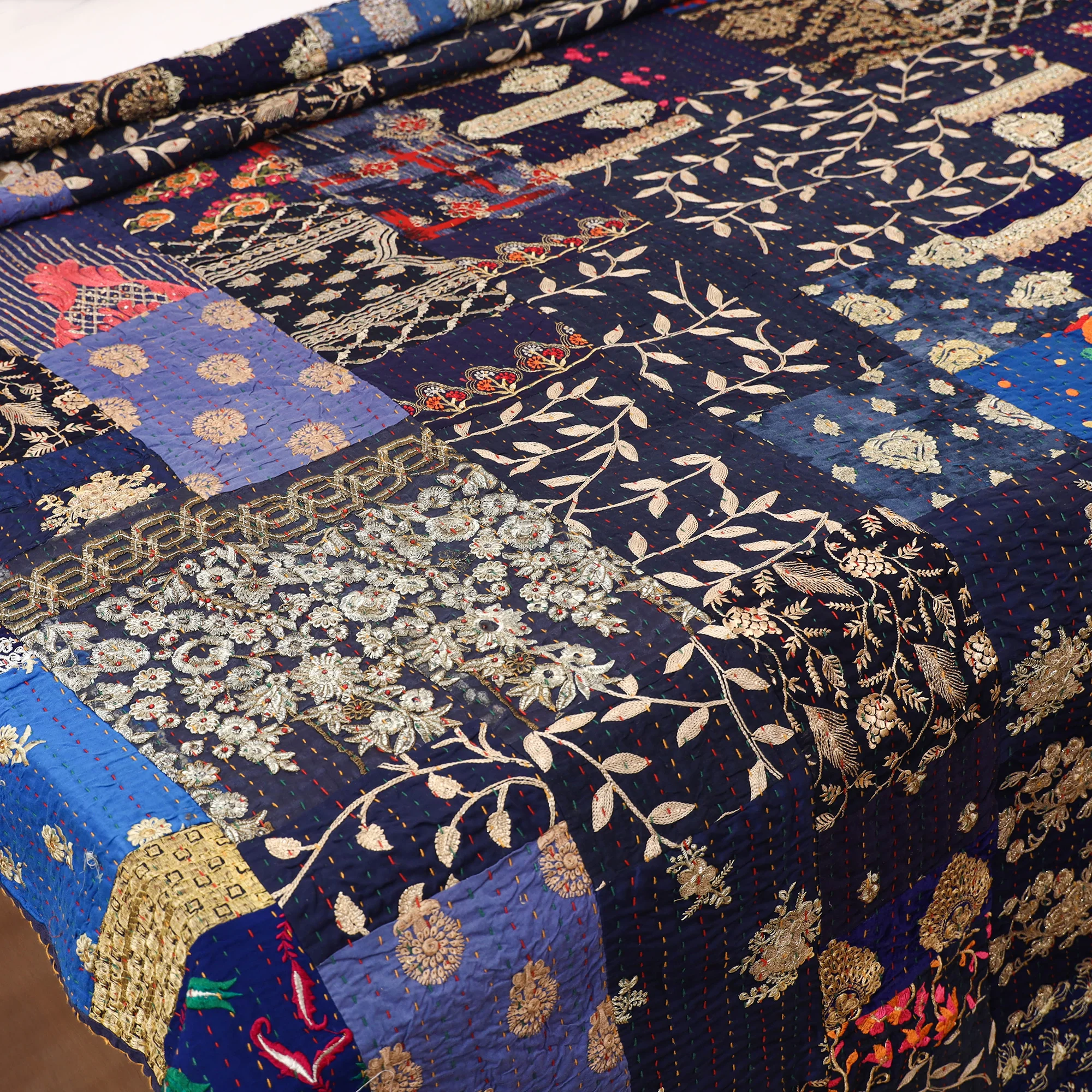 Blue - Khambadiya Tagai Patchwork Quilt / Gudri / Blanket 36 - Image 3