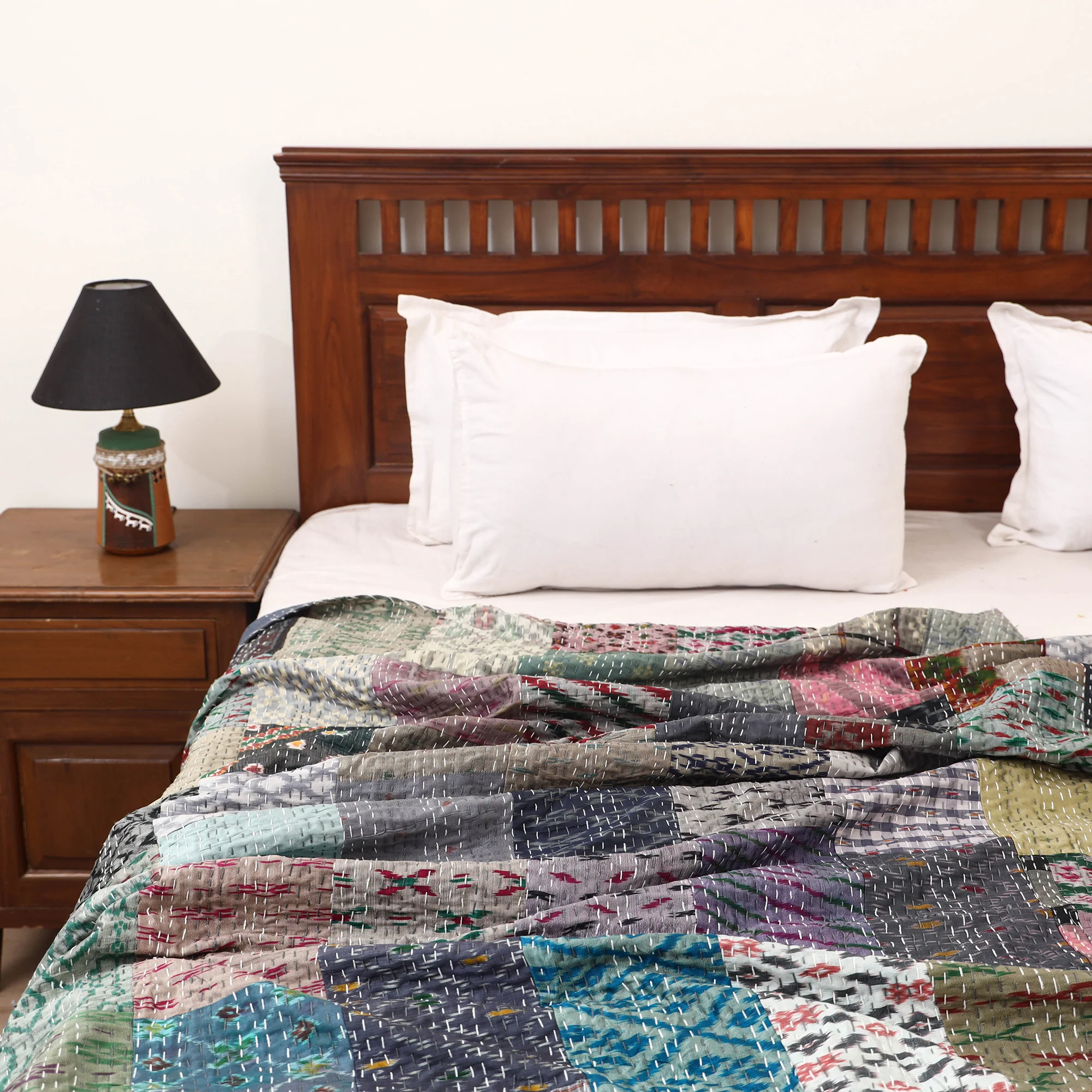 Grey - Khambadiya Tagai Patchwork Quilt / Gudri / Blanket 45 - Image 2