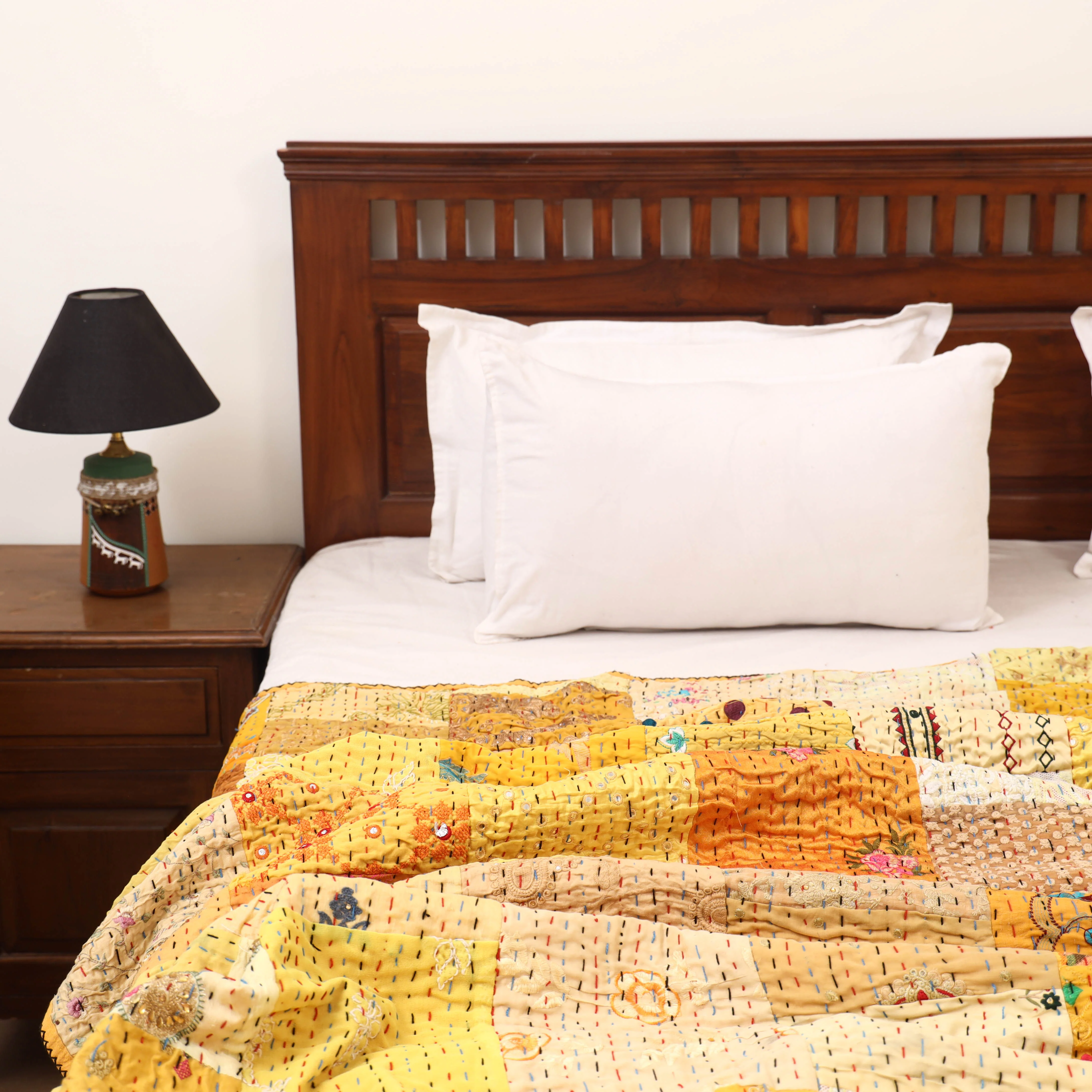 Yellow - Khambadiya Tagai Patchwork Quilt / Gudri / Blanket 46 - Image 2