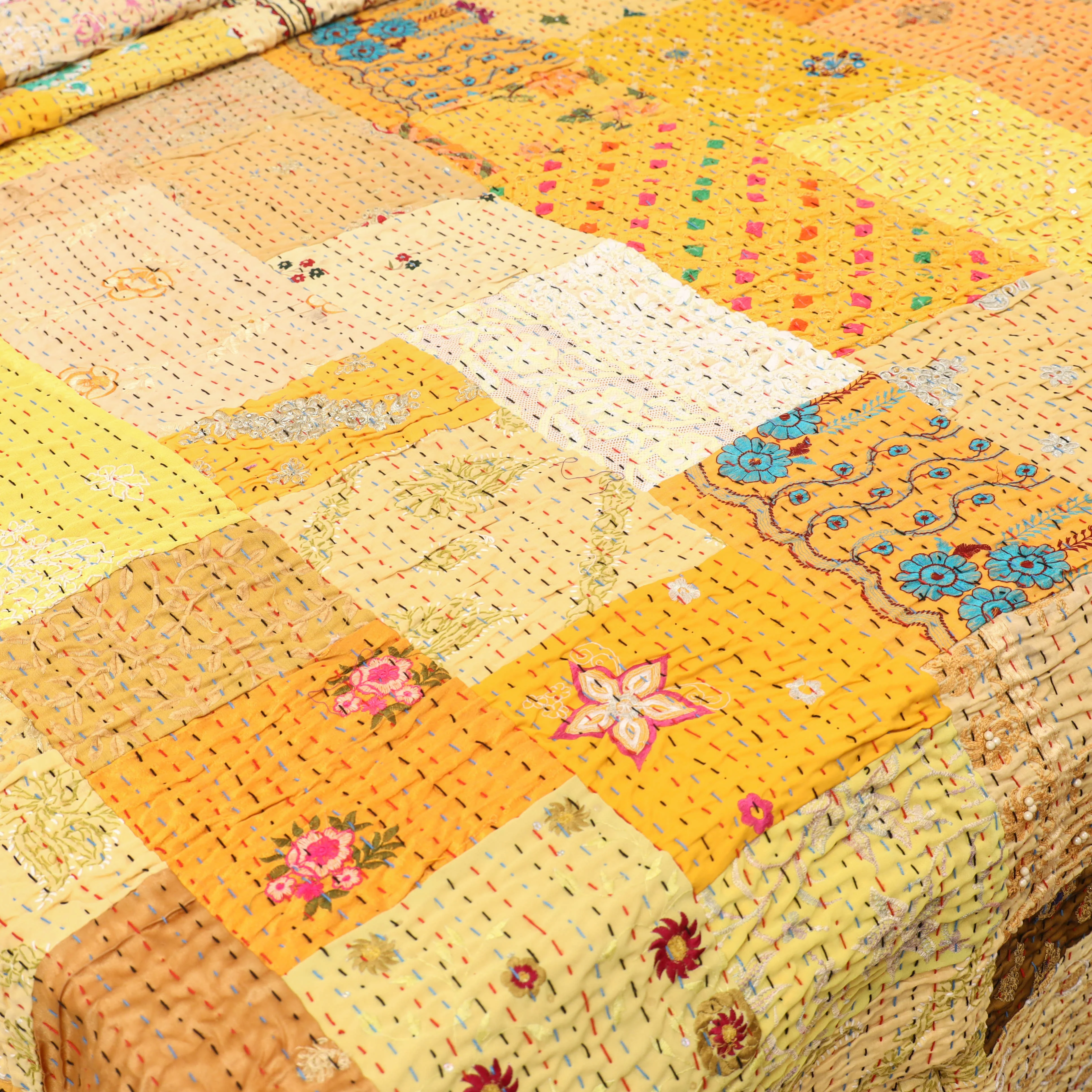 Yellow - Khambadiya Tagai Patchwork Quilt / Gudri / Blanket 46 - Image 3