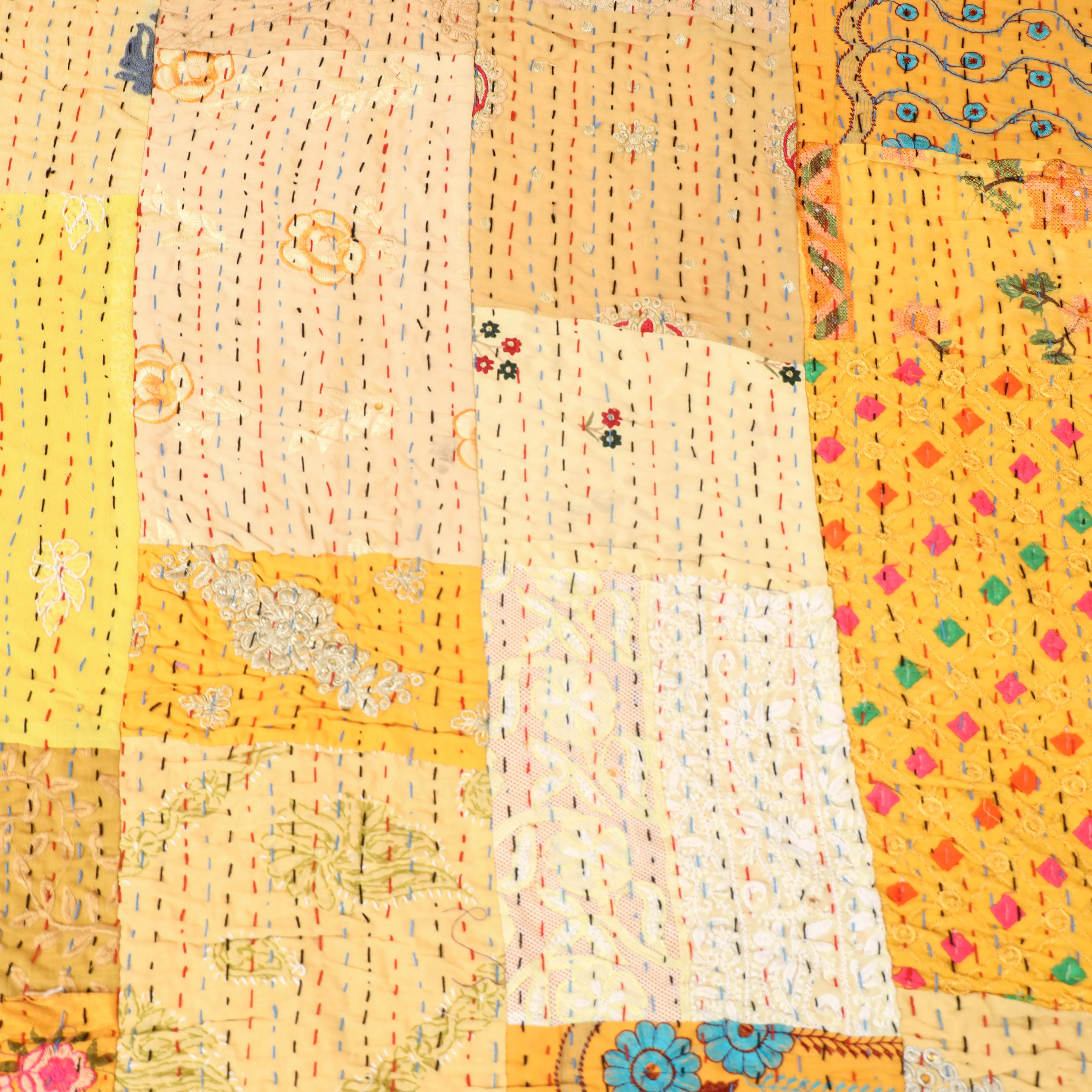 Yellow - Khambadiya Tagai Patchwork Quilt / Gudri / Blanket 46 - Image 4