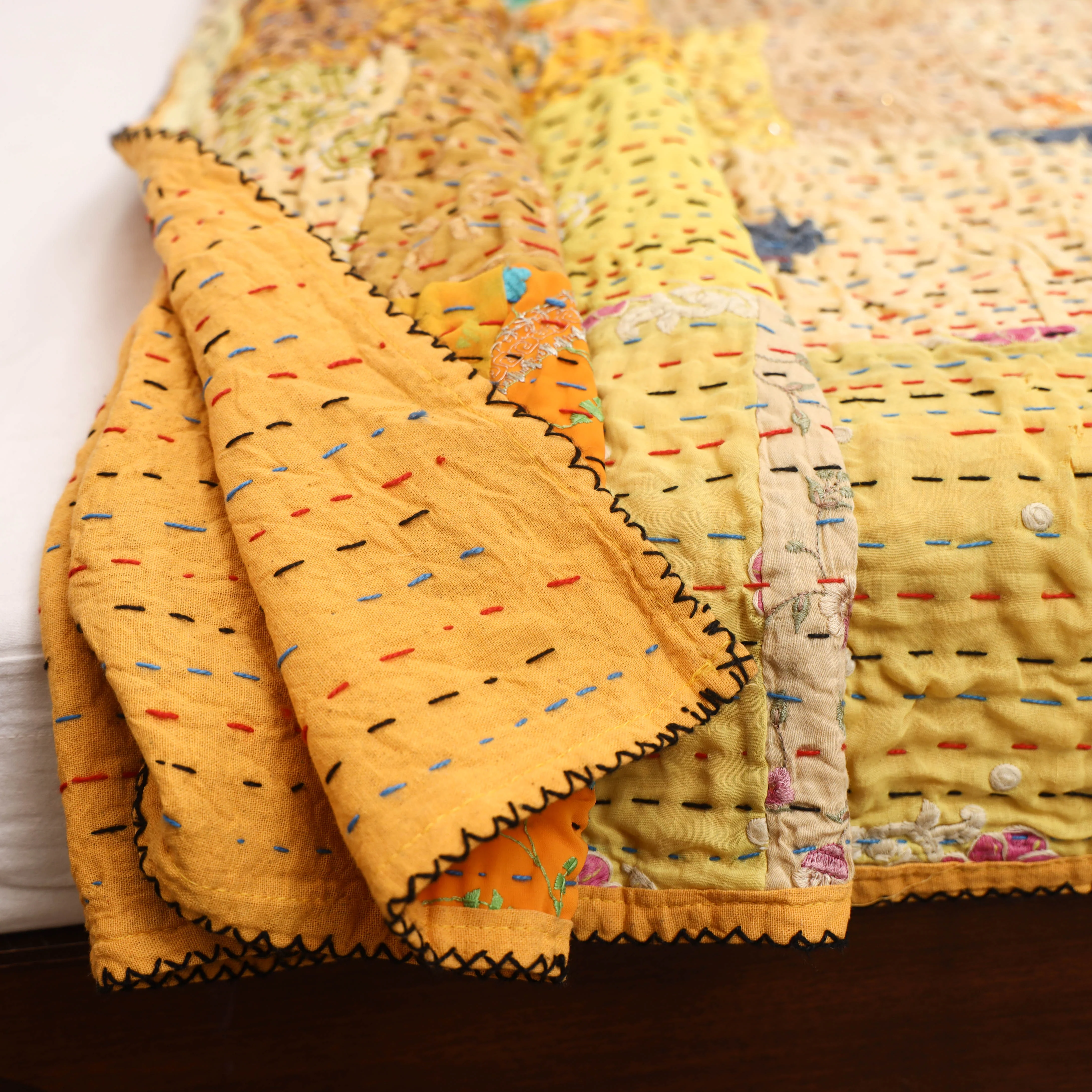 Yellow - Khambadiya Tagai Patchwork Quilt / Gudri / Blanket 46 - Image 5