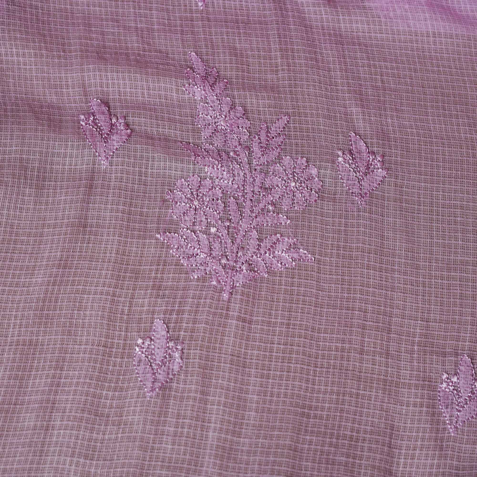 Purple - Kota Doria Chanderi Semi Stitched Chikankari Hand Embroidered Anarkali 2pc Kurta Set 06 - Image 5