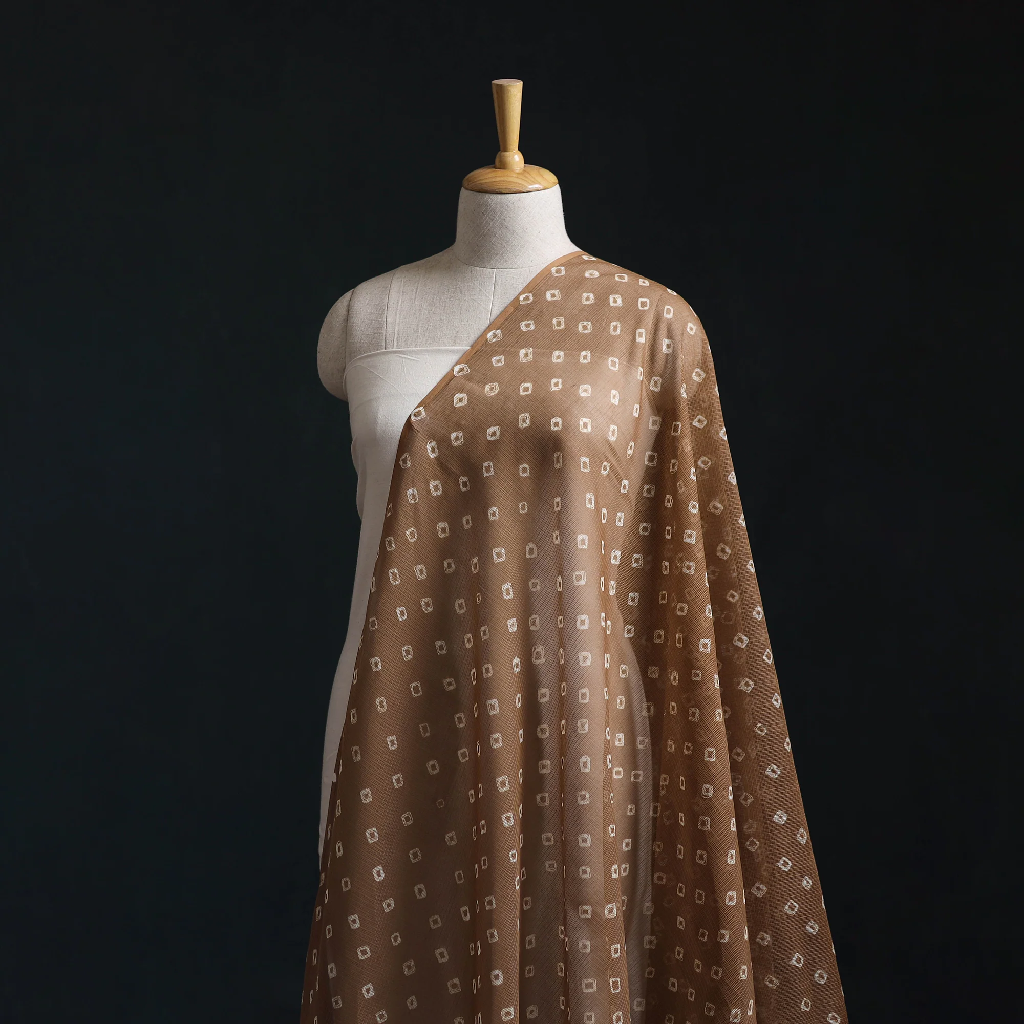 Brown - Kota Doria Cotton Bandhani Tie-Dye Fabric 17 - Image 3