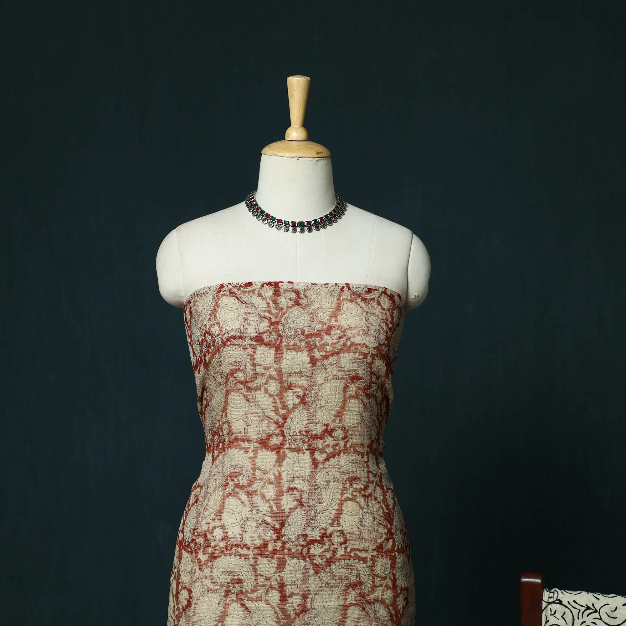 Red - Kota Doria Cotton Hand Block Bagru Print 3pc Unstitched Dress Material 09 - Image 3