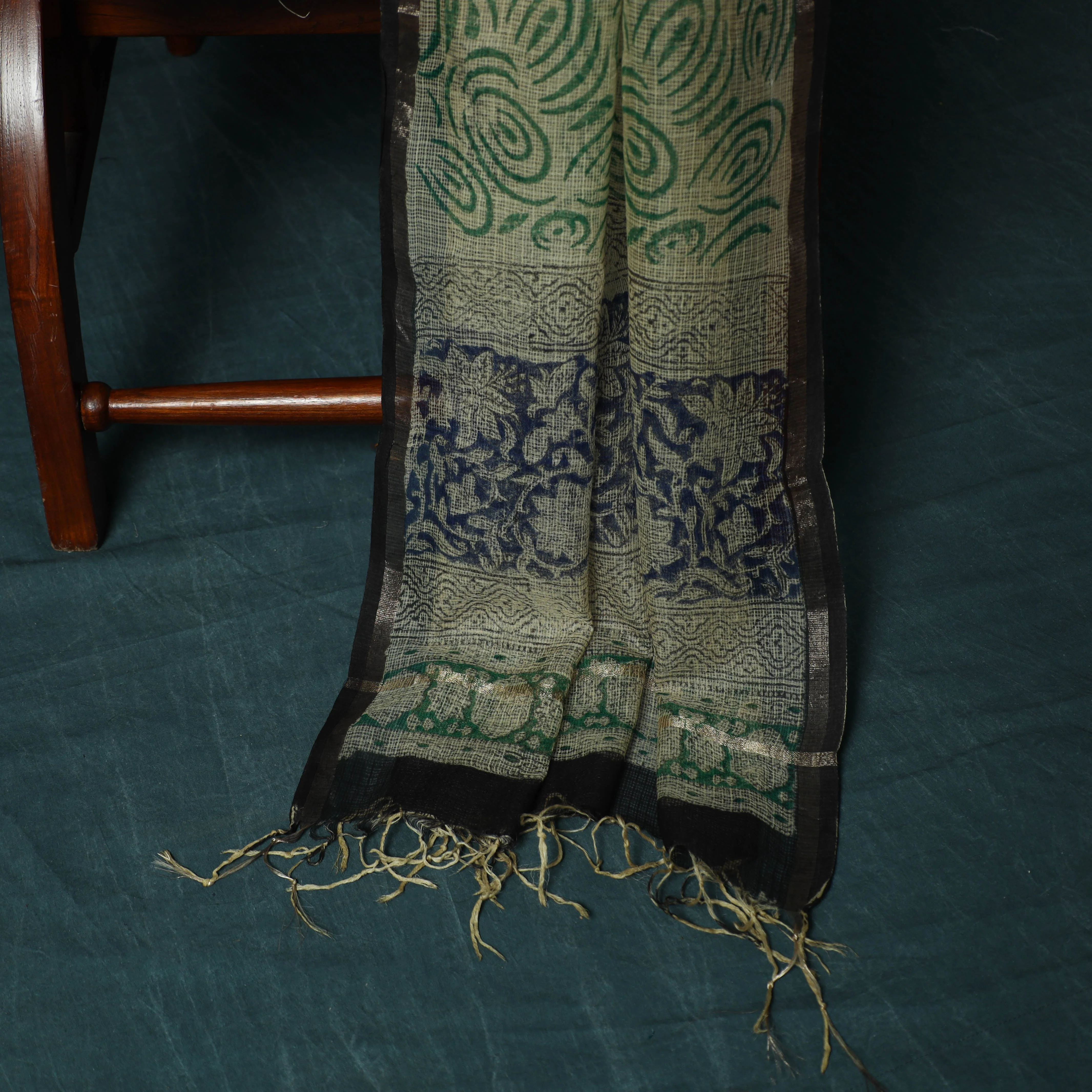 Blue - Kota Doria Cotton Hand Block Bagru Print 3pc Unstitched Dress Material 10 - Image 3