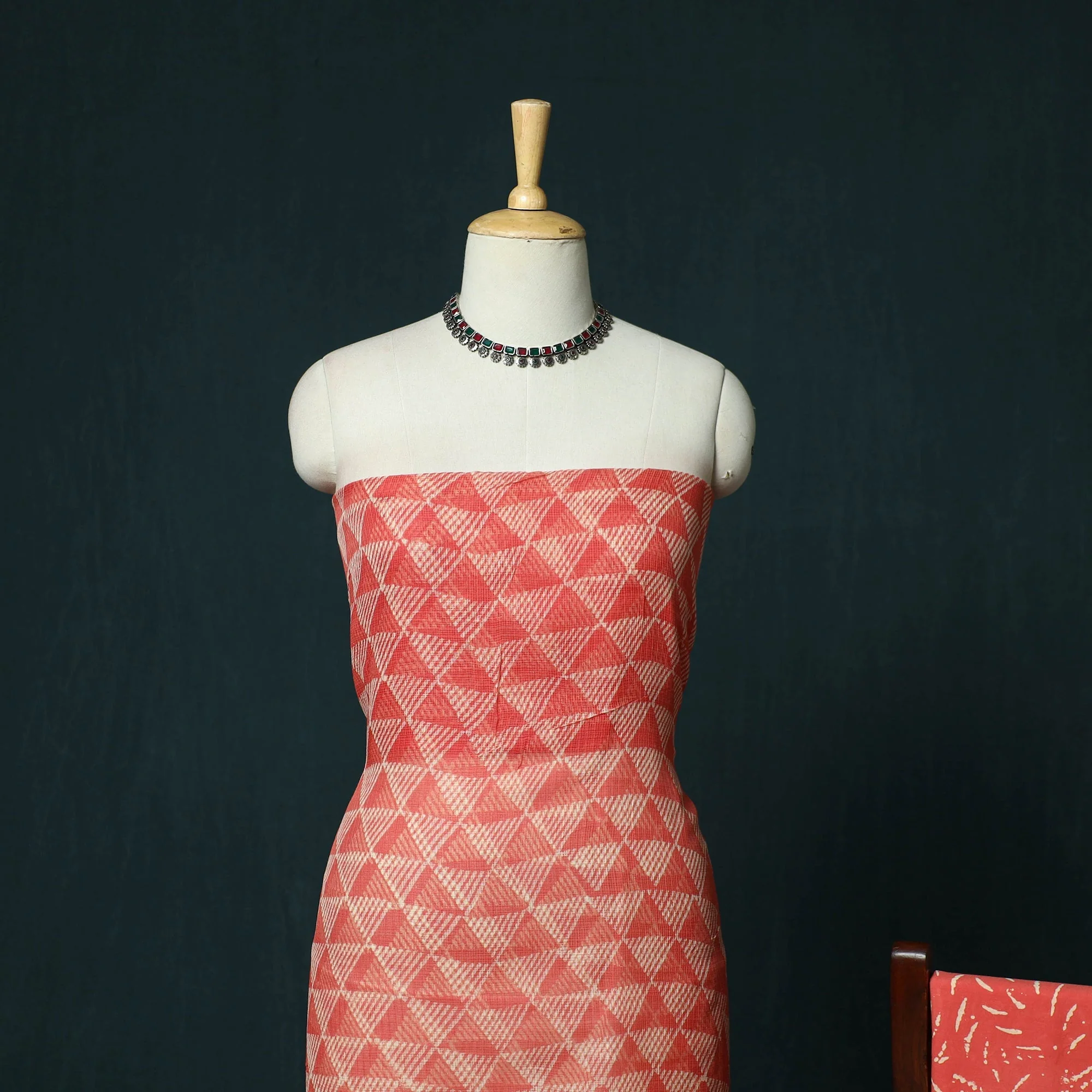 Pink - Kota Doria Cotton Hand Block Jaipur Print 3pc Unstitched Dress Material 23 - Image 3