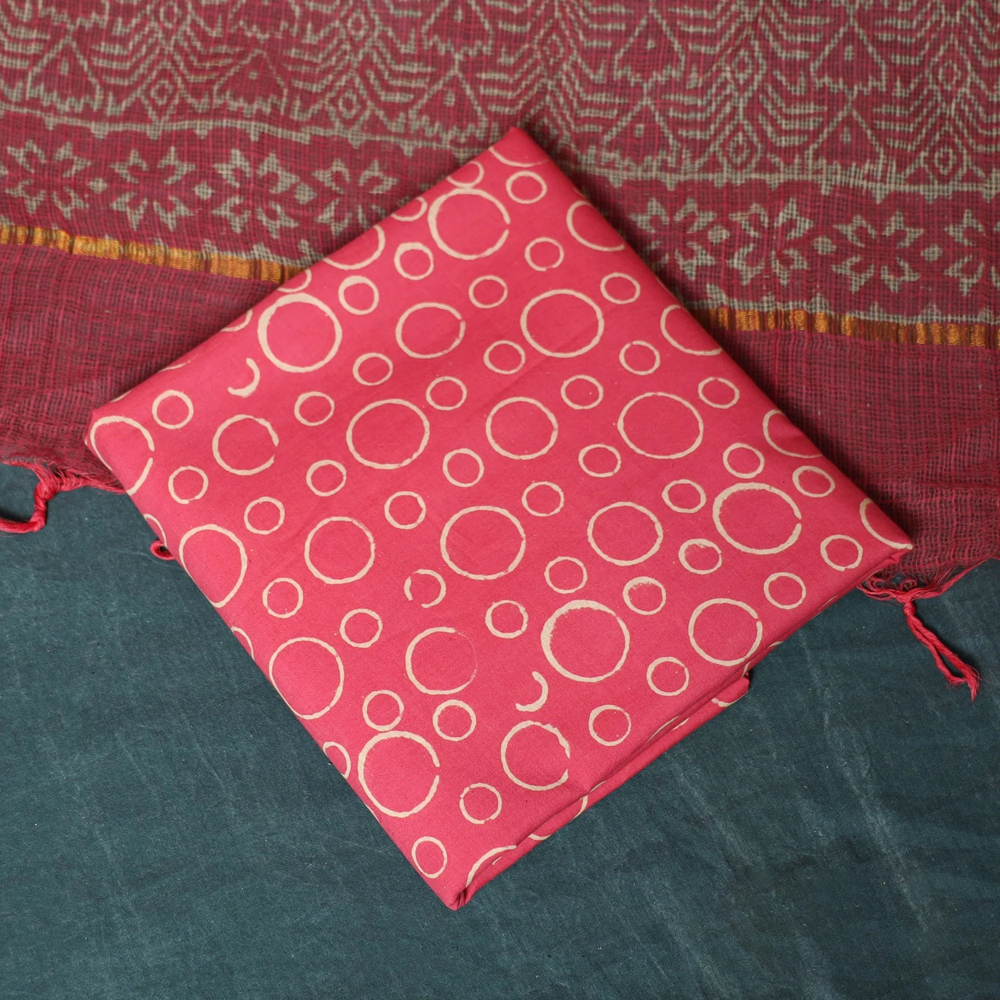 Pink - Kota Doria Cotton Hand Block Jaipur Print 3pc Unstitched Dress Material 24 - Image 5