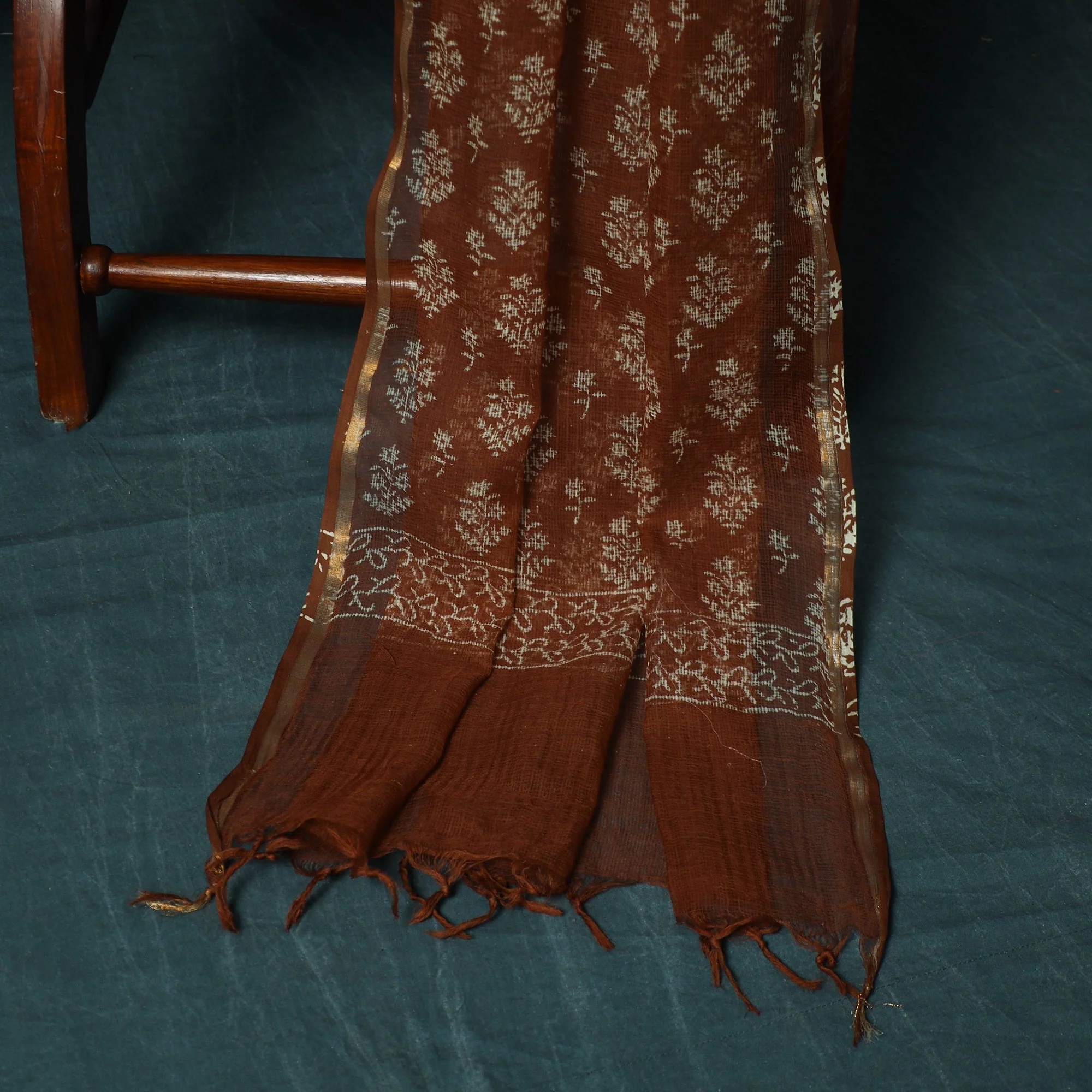 Brown - Kota Doria Cotton Hand Block Jaipur Print 3pc Unstitched Dress Material 28 - Image 4