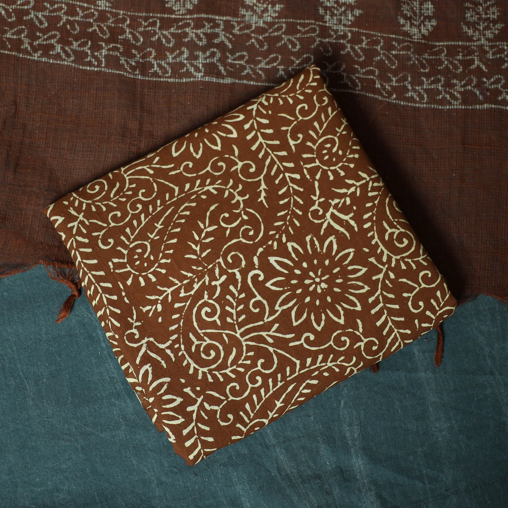 Brown - Kota Doria Cotton Hand Block Jaipur Print 3pc Unstitched Dress Material 28 - Image 5