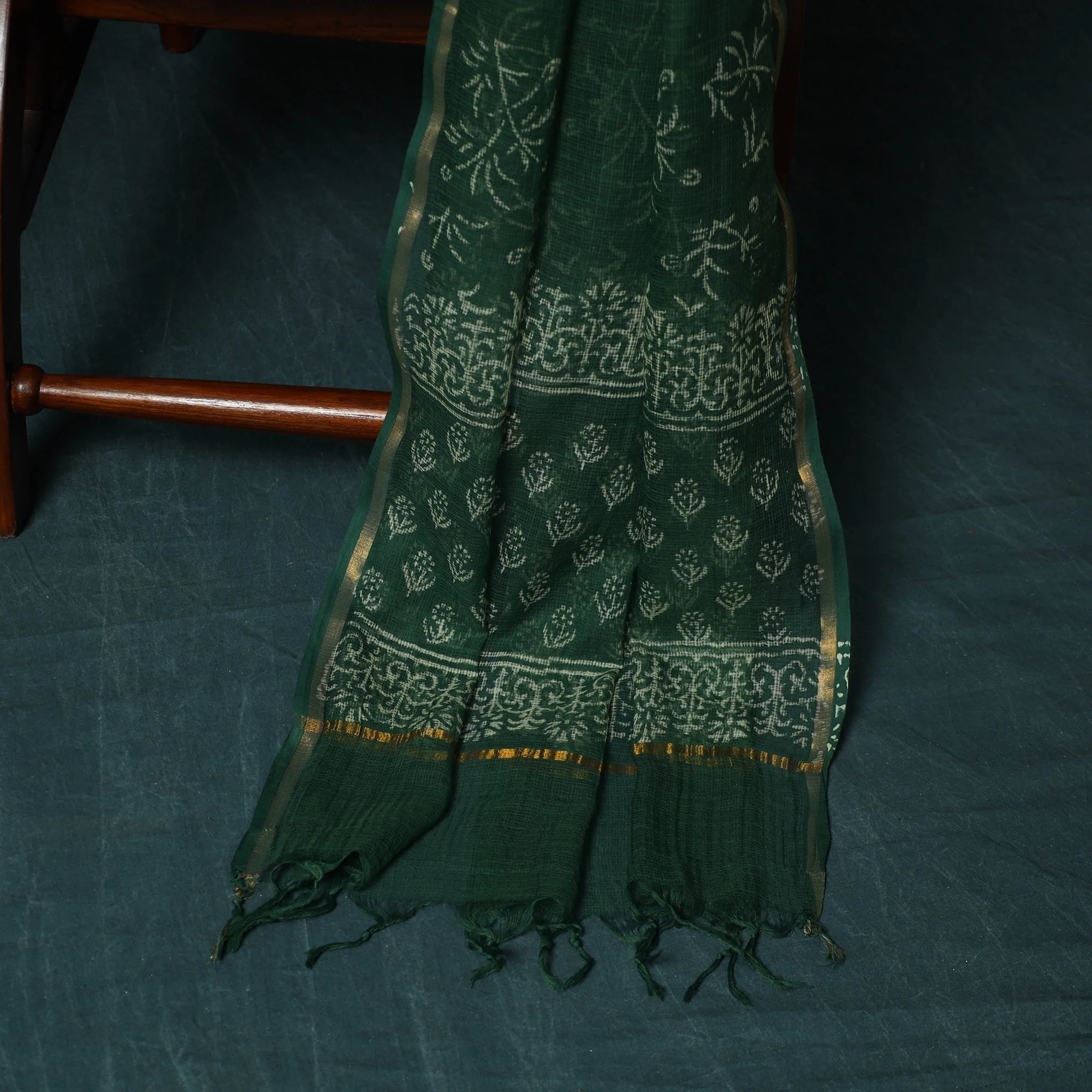 Green - Kota Doria Cotton Hand Block Jaipur Print 3pc Unstitched Dress Material 29 - Image 4