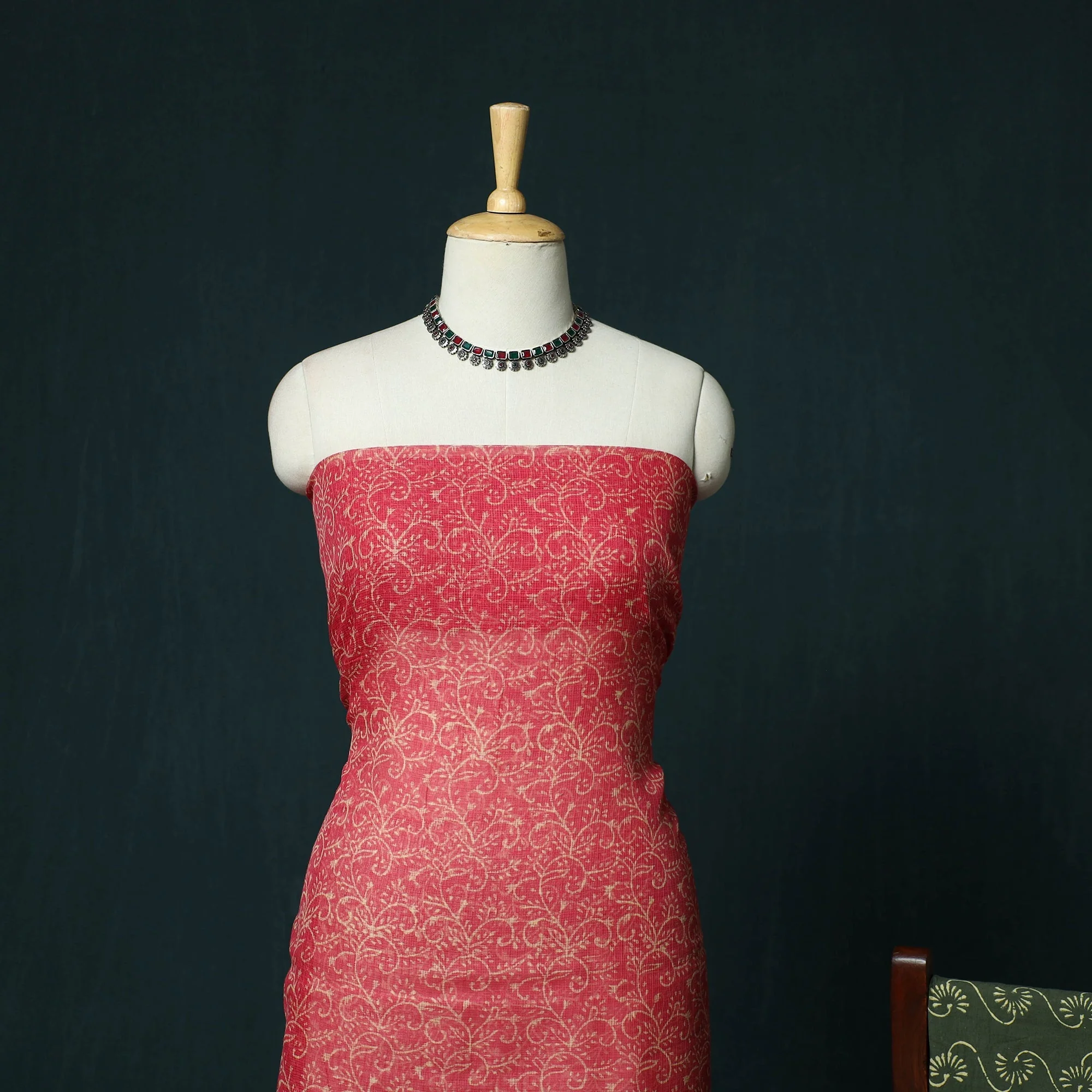 Pink - Kota Doria Cotton Hand Block Jaipur Print 3pc Unstitched Dress Material 31 - Image 3