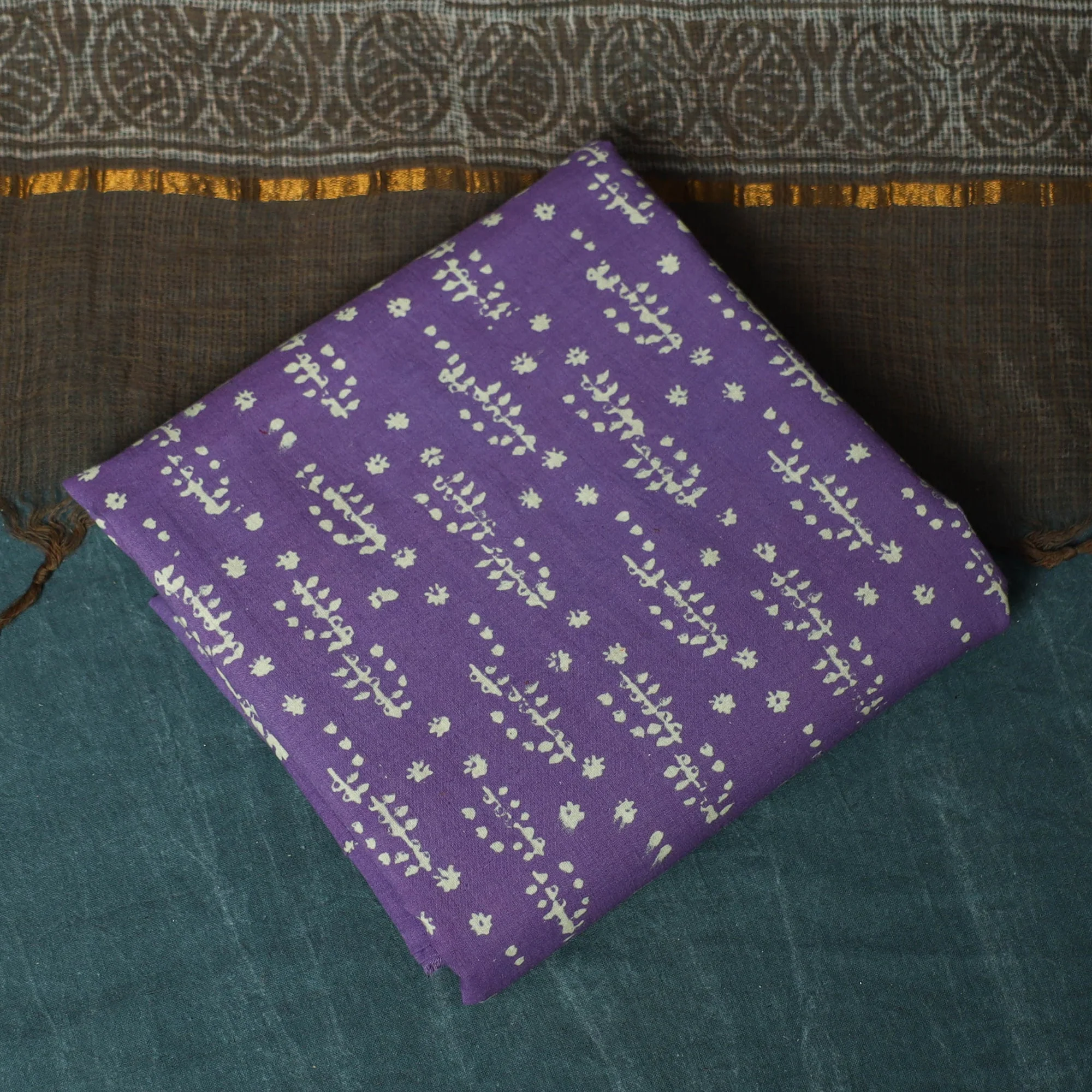 Green - Kota Doria Cotton Hand Block Jaipur Print 3pc Unstitched Dress Material 34 - Image 5