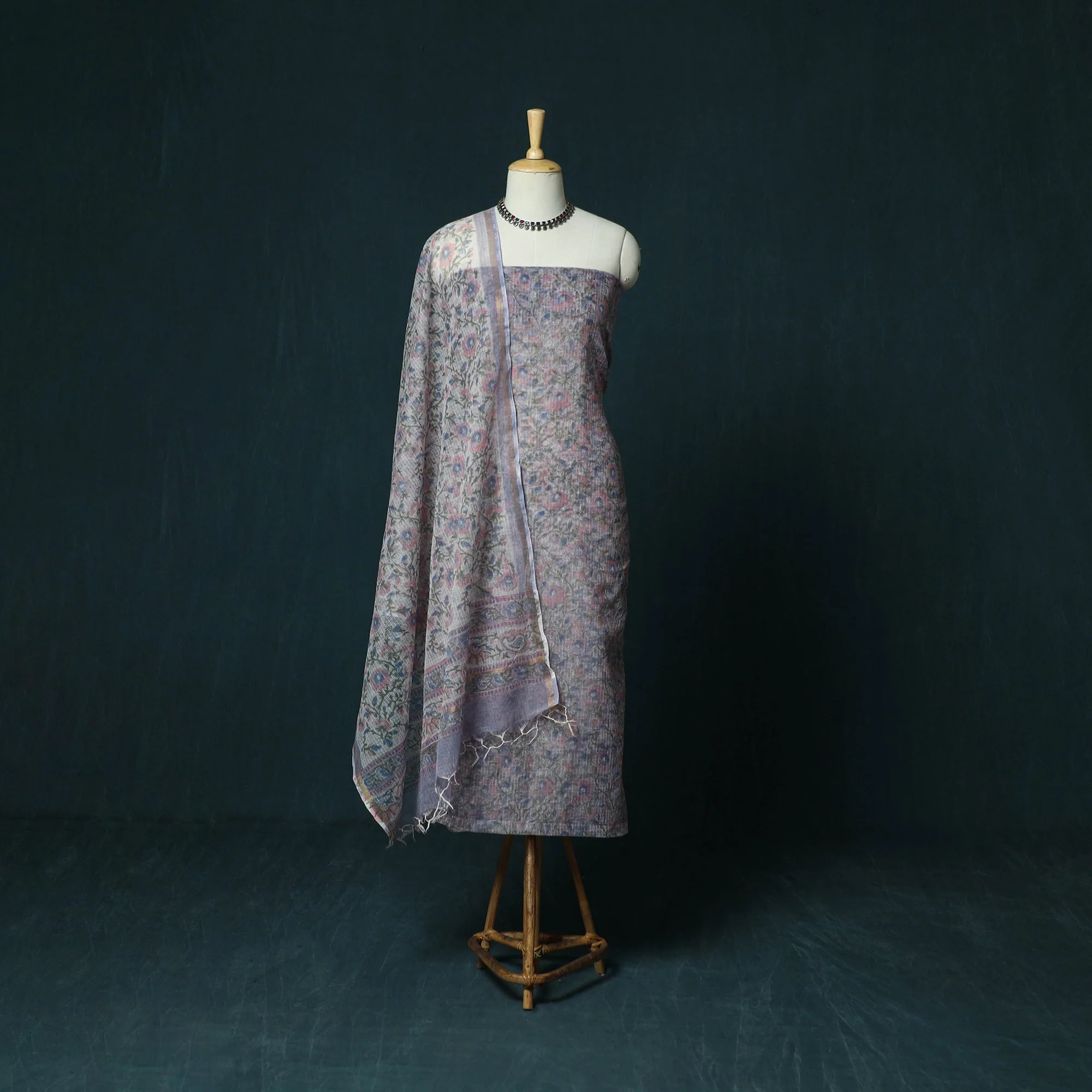 Purple - Kota Doria Cotton Hand Block Sanganeri Print 3pc Unstitched Dress Material 48 - Image 2