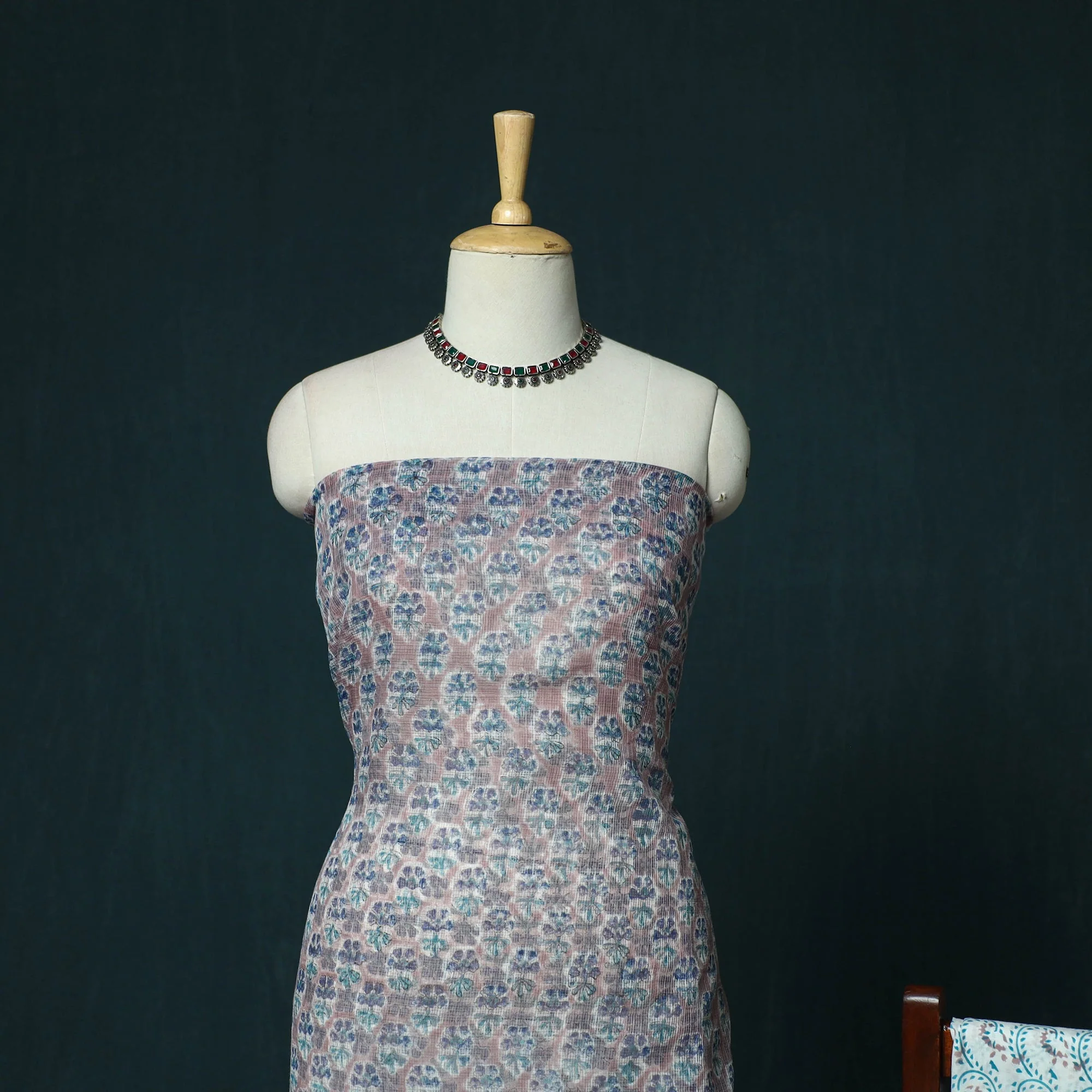 Brown - Kota Doria Cotton Hand Block Sanganeri Print 3pc Unstitched Dress Material 57 - Image 3