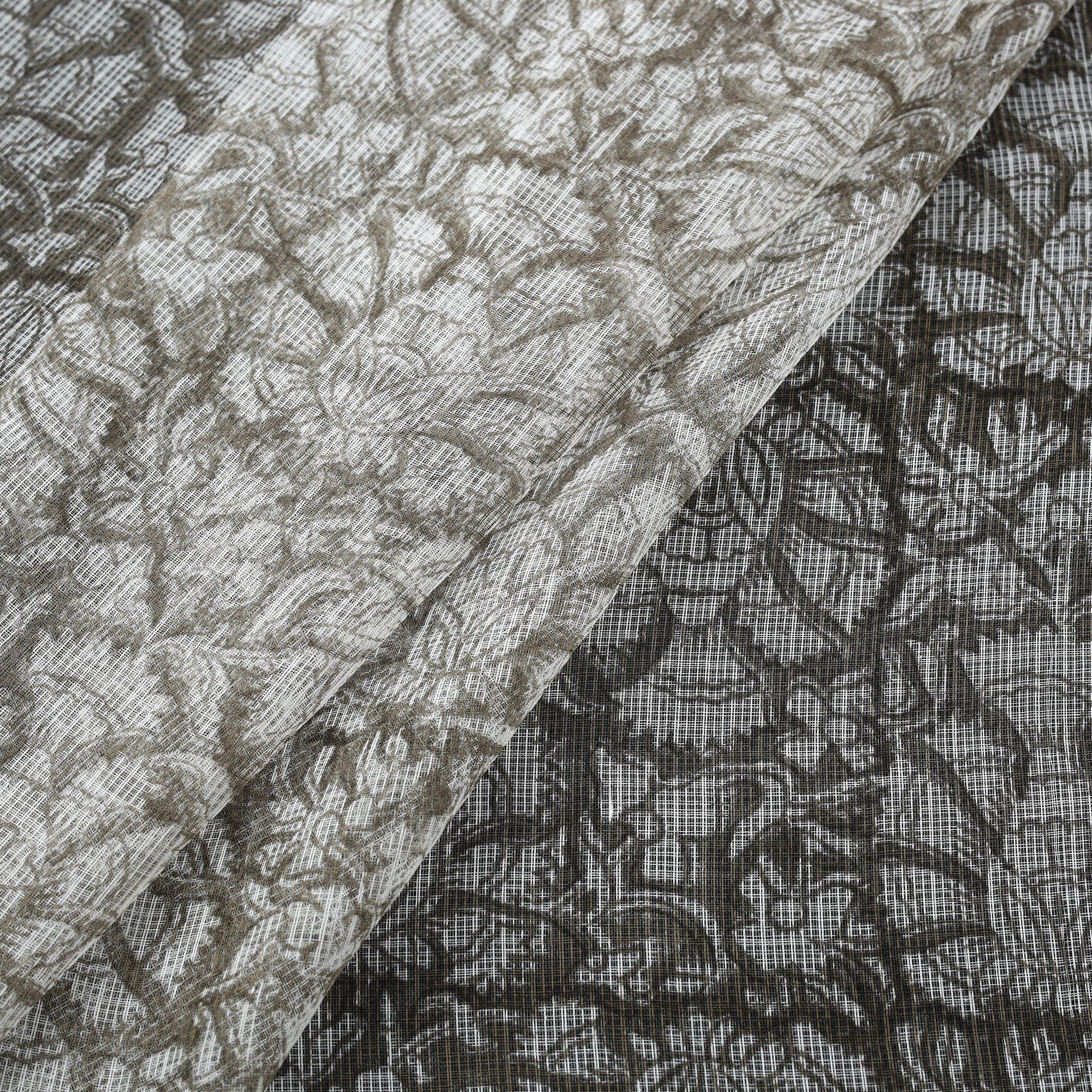 Grey - Kota Doria Cotton Hand Block Sanganeri Print Fabric 04 - Image 2