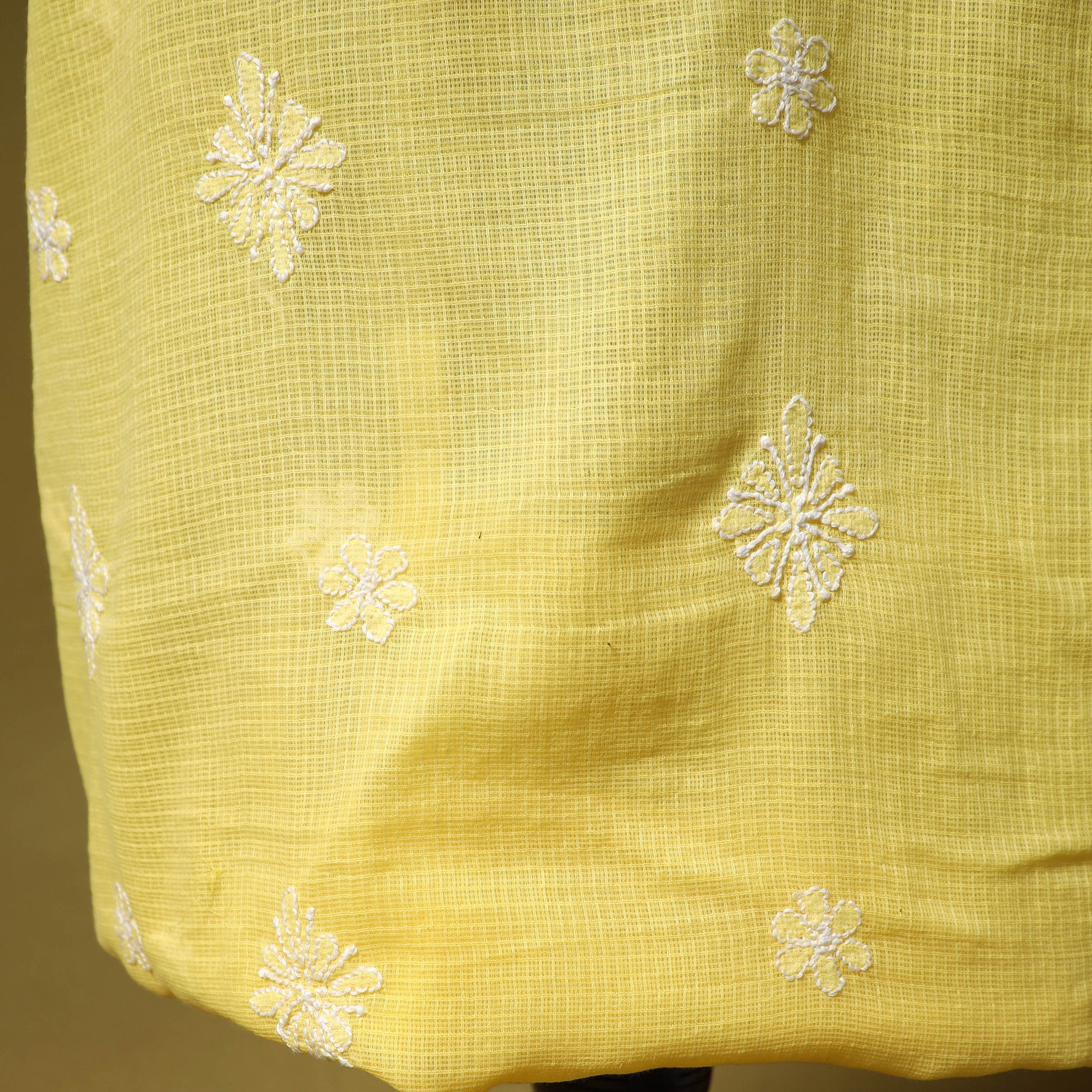 Yellow - Kota Doria Cotton Lucknow Chikankari 2pc Unstitched Dress Material 01 - Image 5