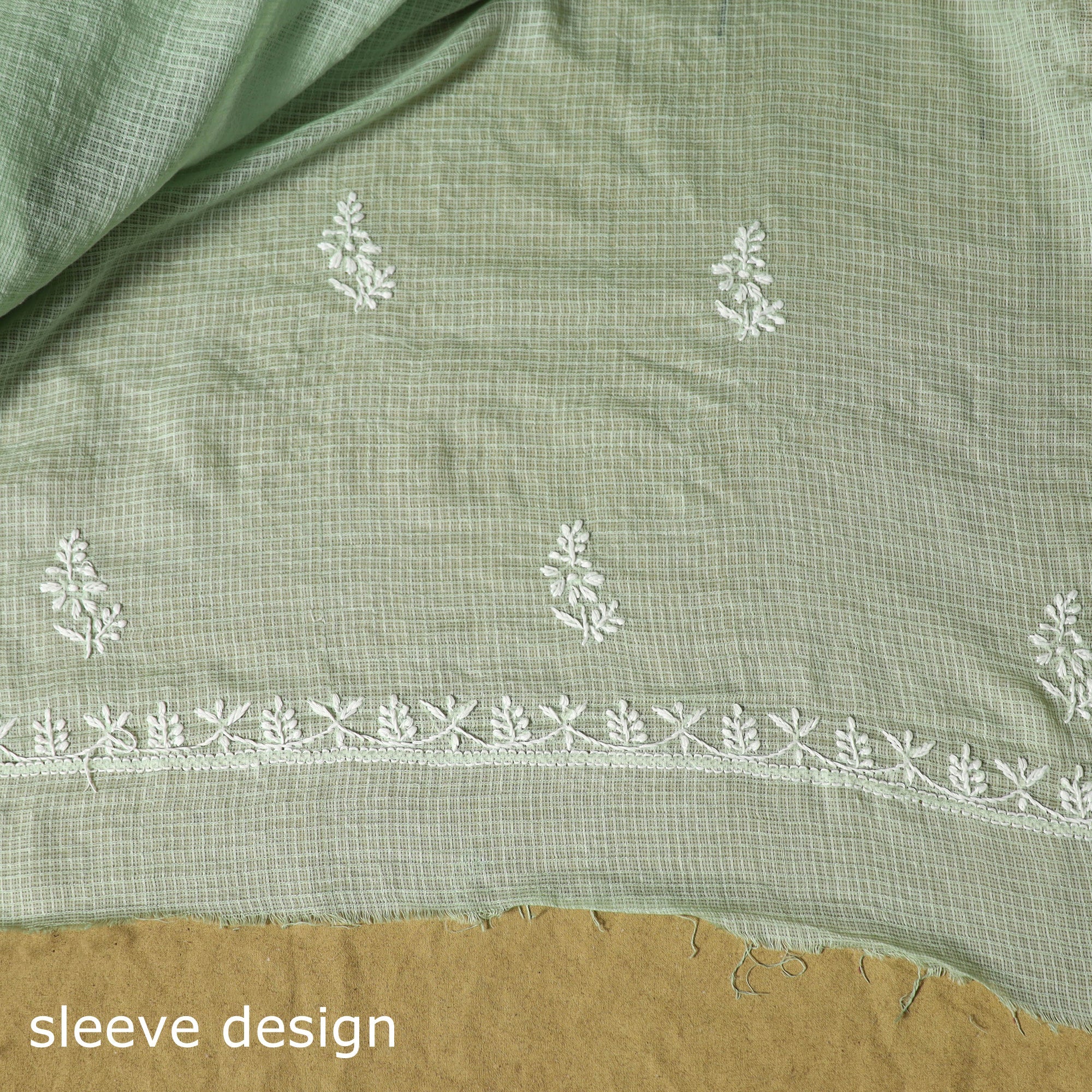 Green - Kota Doria Cotton Lucknow Chikankari 2pc Unstitched Dress Material 03 - Image 5