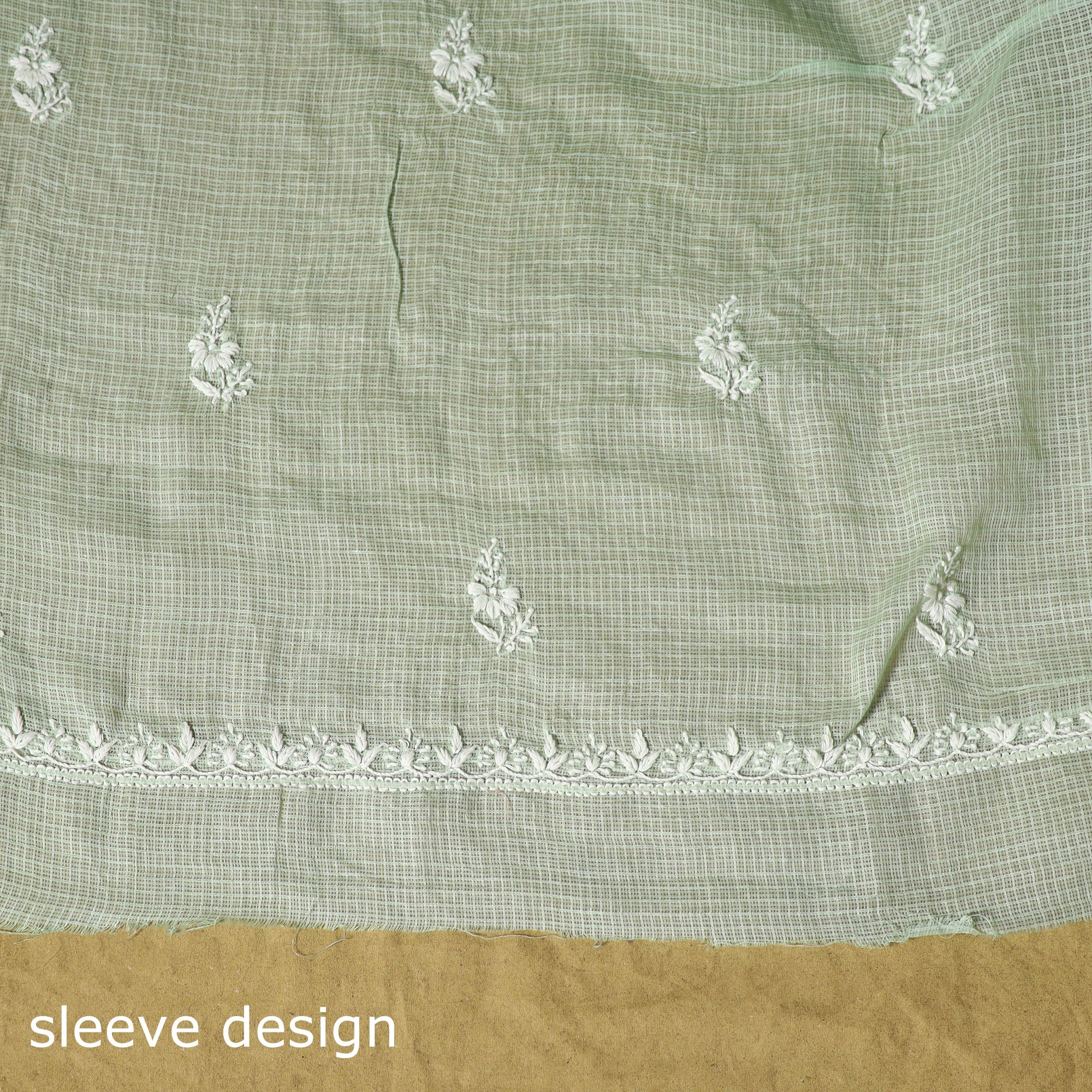 Green - Kota Doria Cotton Lucknow Chikankari 2pc Unstitched Dress Material 06 - Image 5