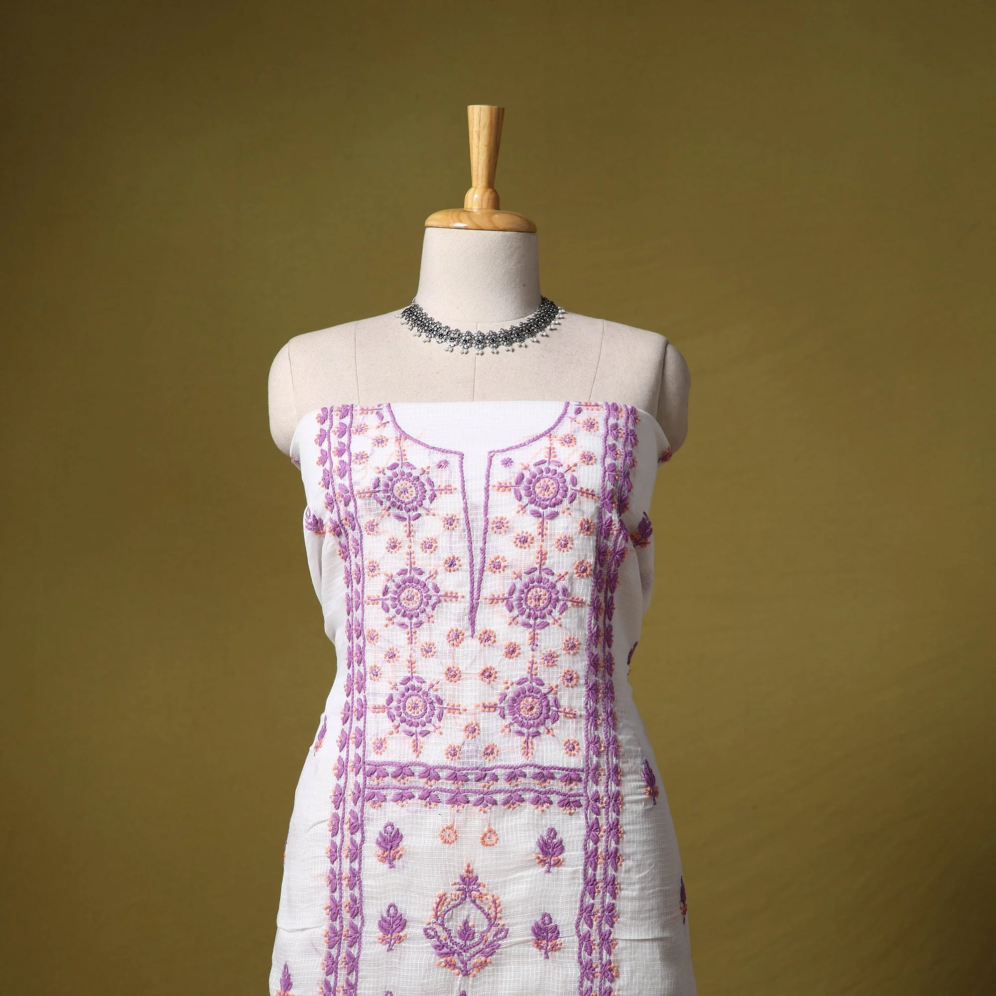 White - Kota Doria Cotton Lucknow Chikankari 2pc Unstitched Dress Material 29 - Image 2