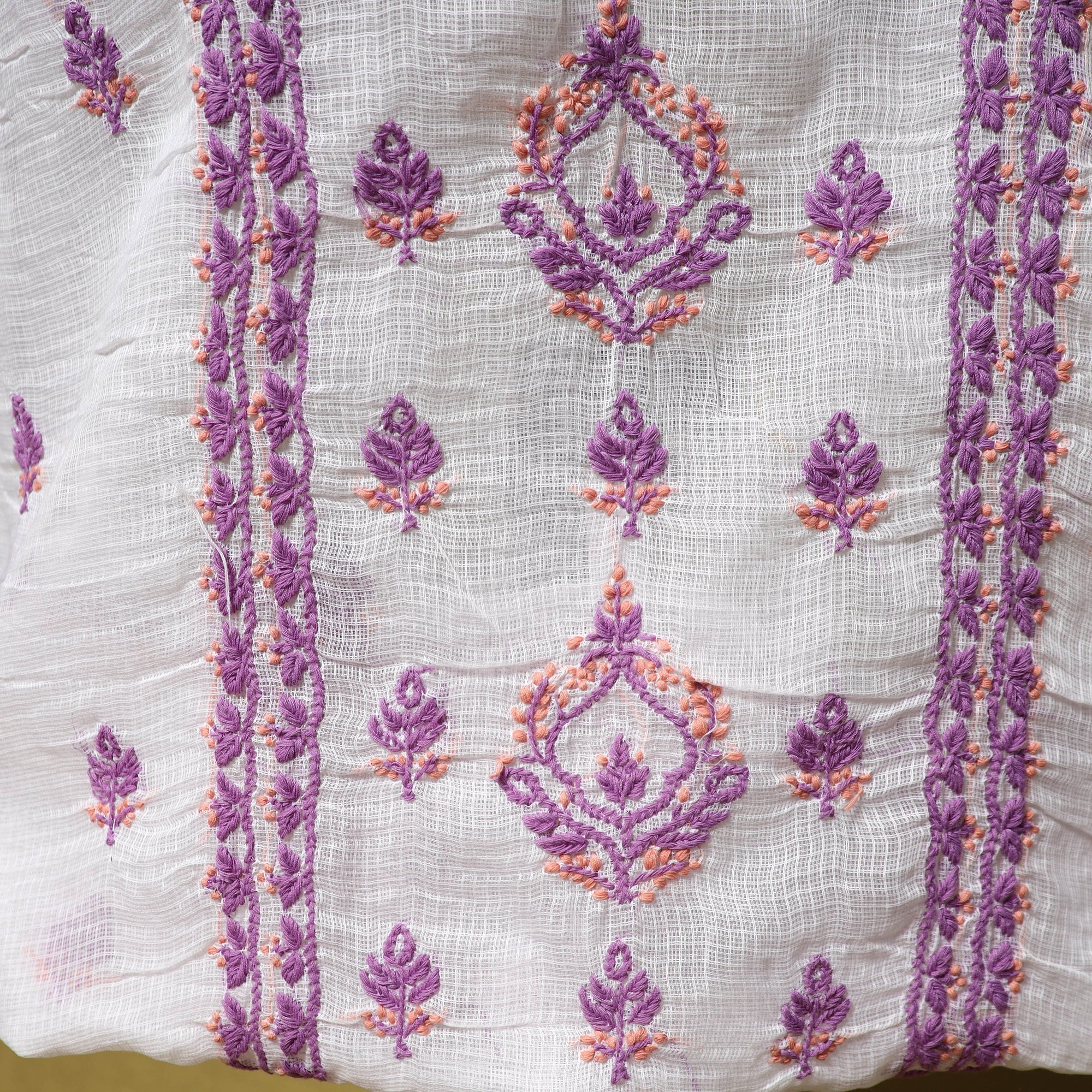 White - Kota Doria Cotton Lucknow Chikankari 2pc Unstitched Dress Material 29 - Image 5