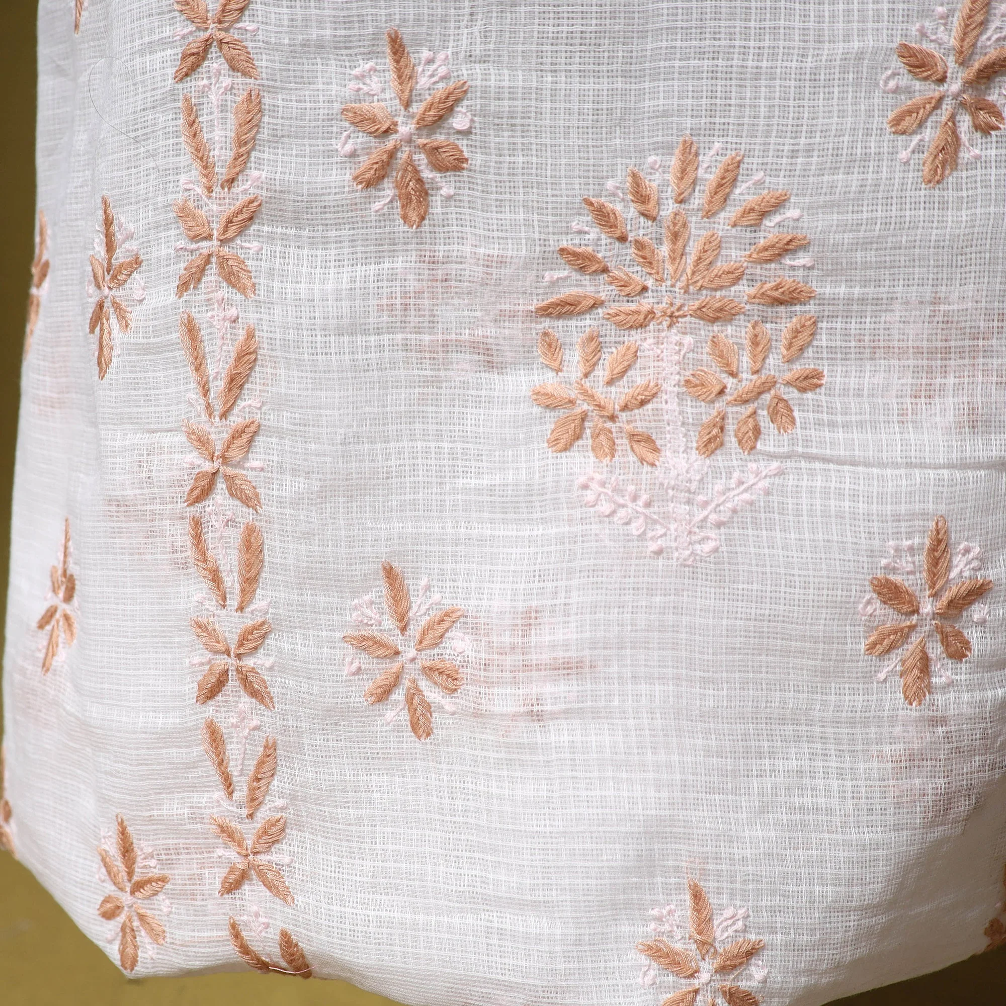 White - Kota Doria Cotton Lucknow Chikankari 2pc Unstitched Dress Material 33 - Image 5