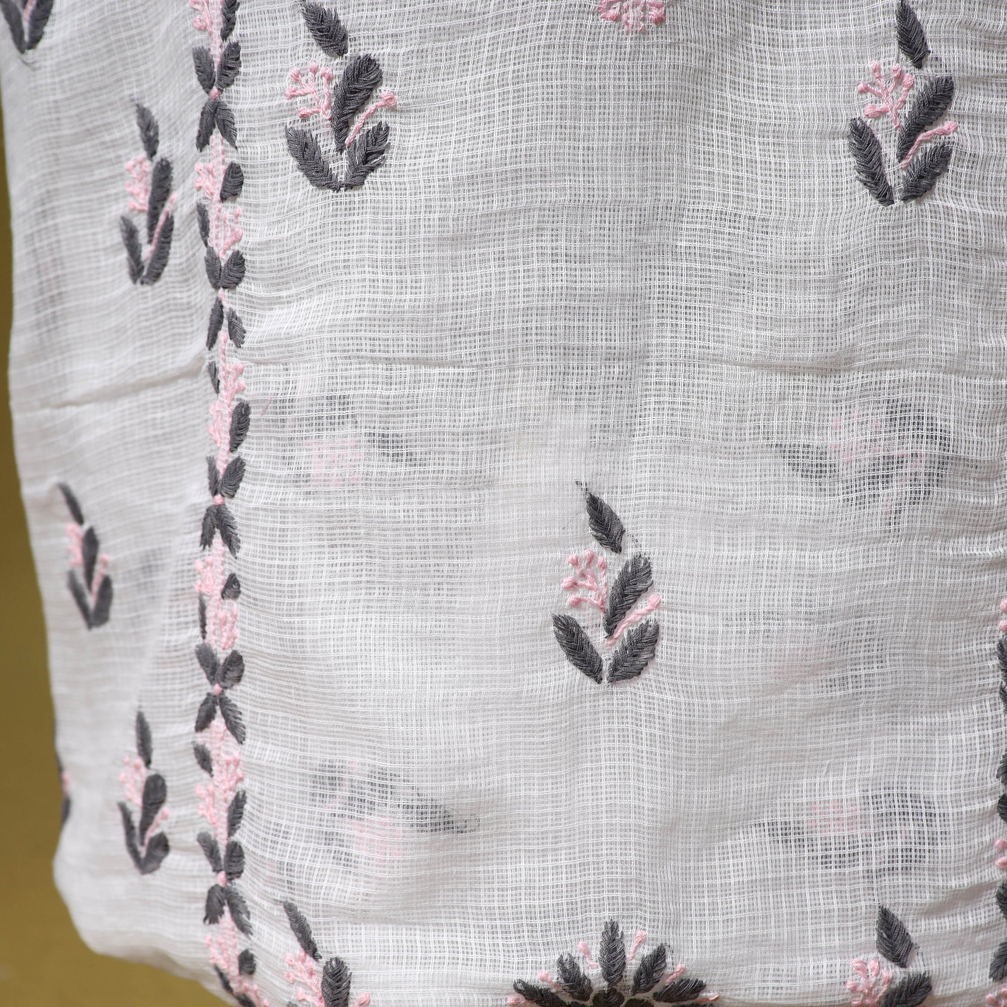 White - Kota Doria Cotton Lucknow Chikankari 2pc Unstitched Dress Material 36 - Image 5