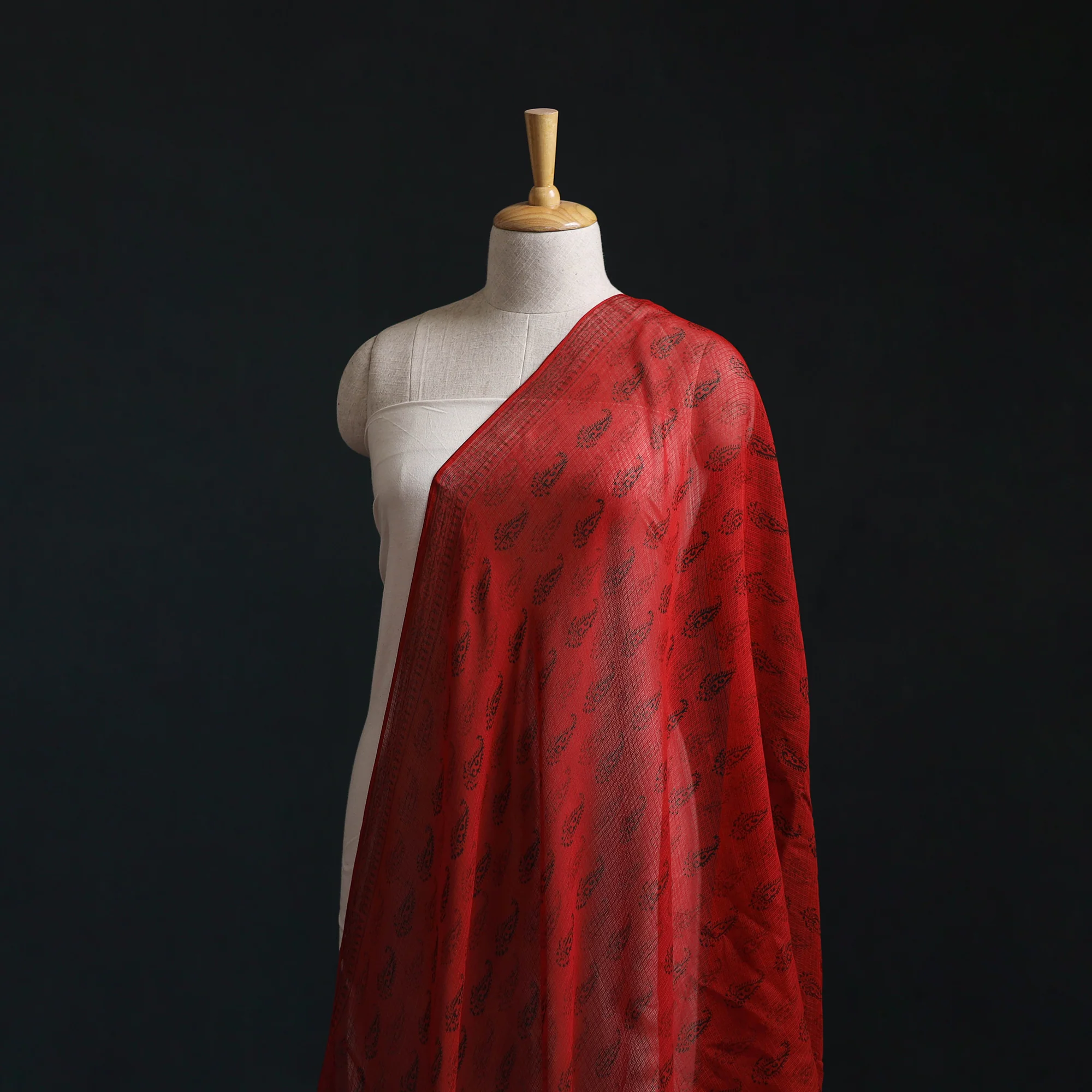 Red - Kota Doria Cotton Natural Dyed Hand Block Bagh Print Fabric 03 - Image 2