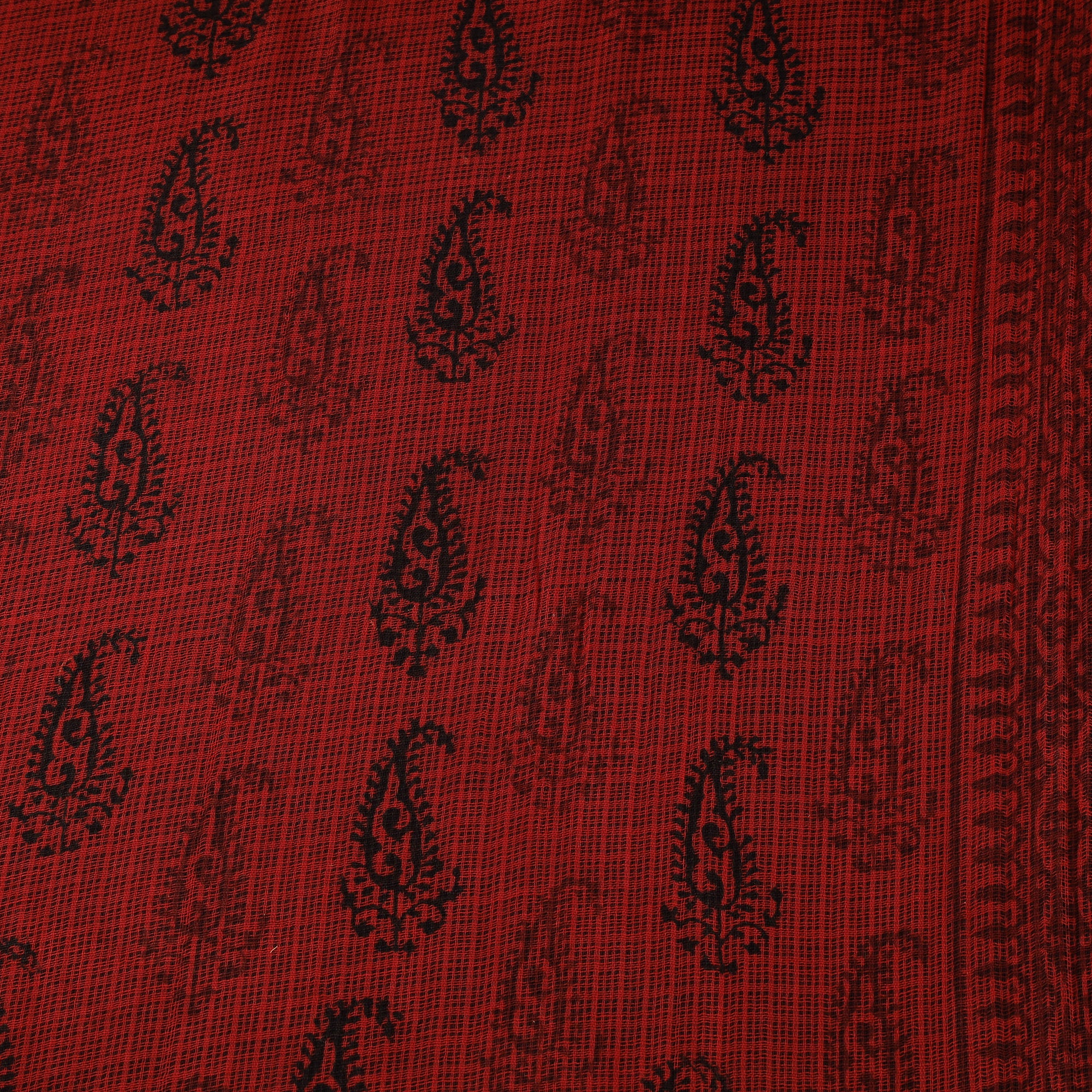 Red - Kota Doria Cotton Natural Dyed Hand Block Bagh Print Fabric 03 - Image 4