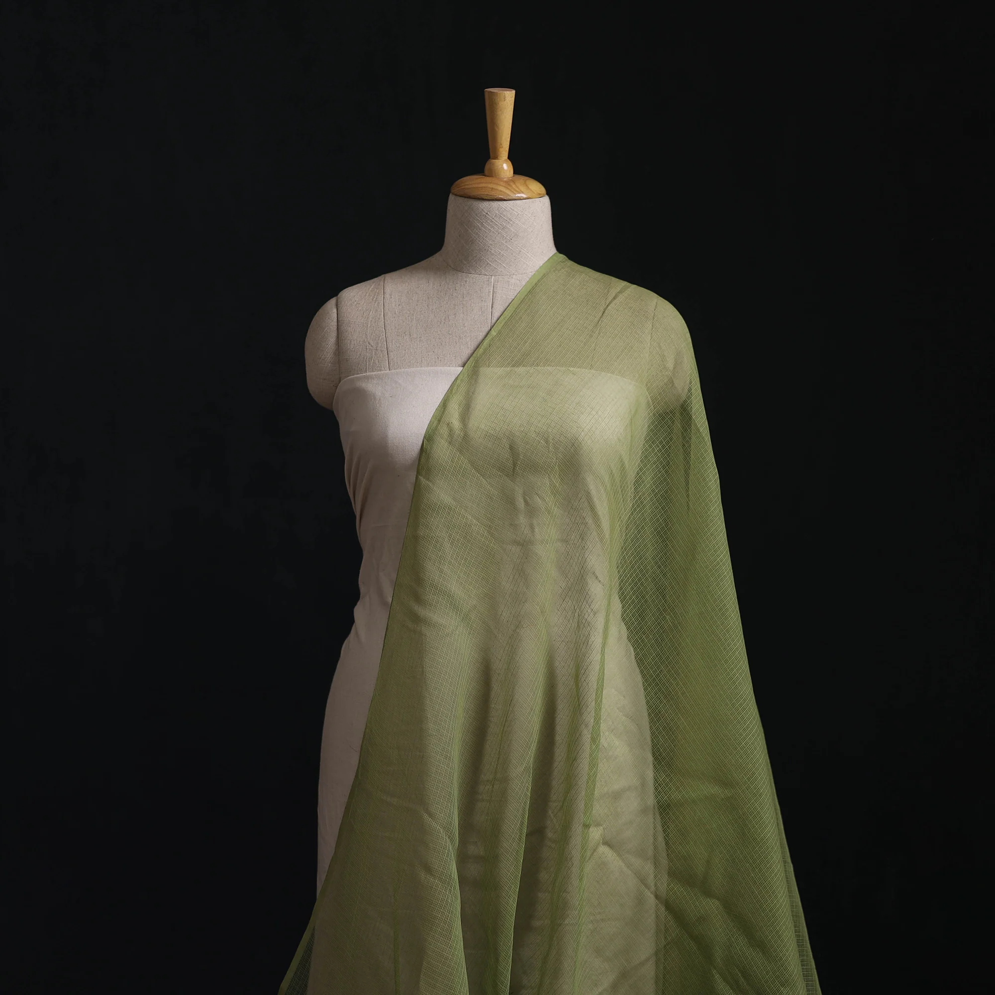 Green - Kota Doria Cotton Plain Fabric 01 - Image 2