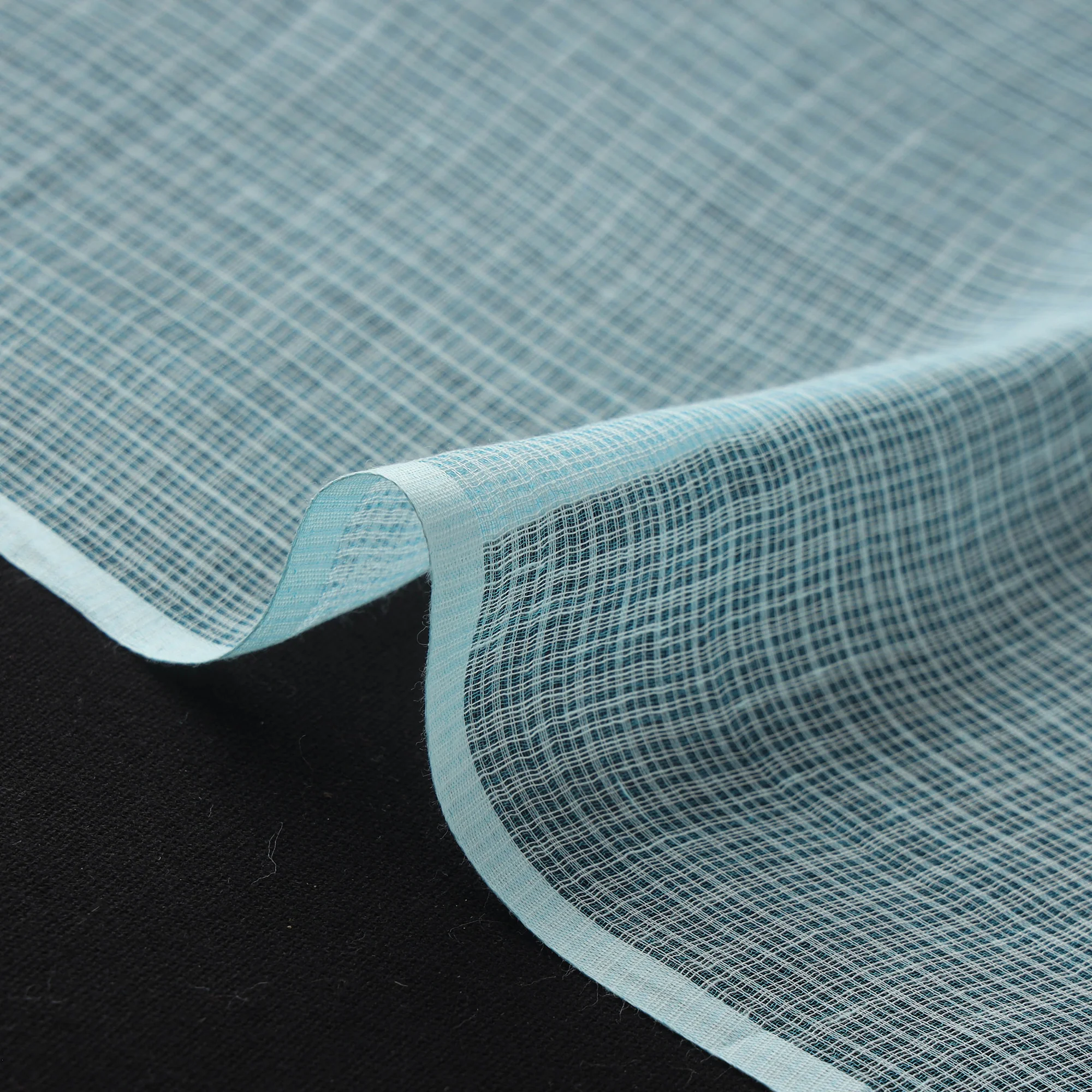 Blue - Kota Doria Cotton Plain Fabric 02 - Image 4