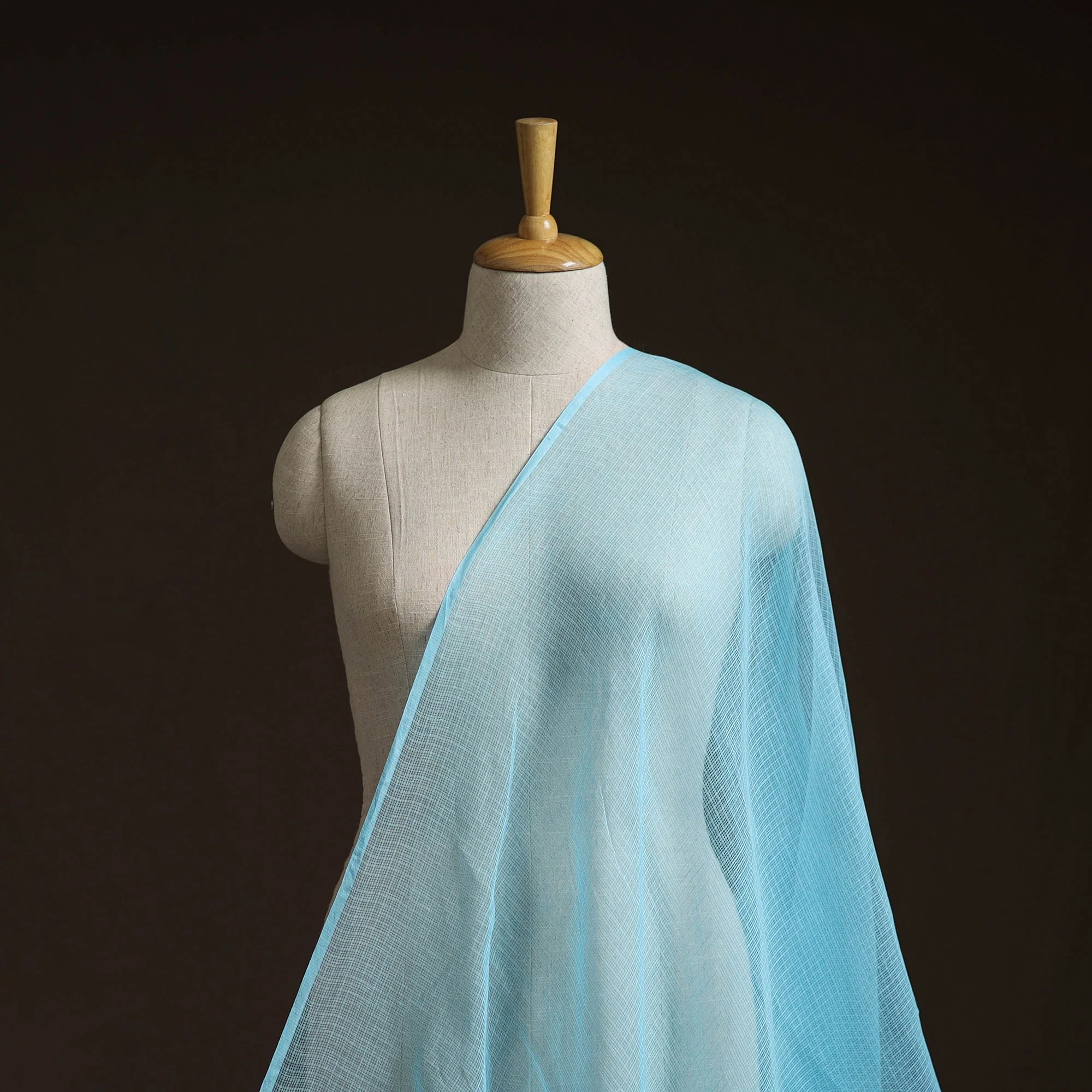 Blue - Kota Doria Cotton Plain Fabric 03 - Image 2