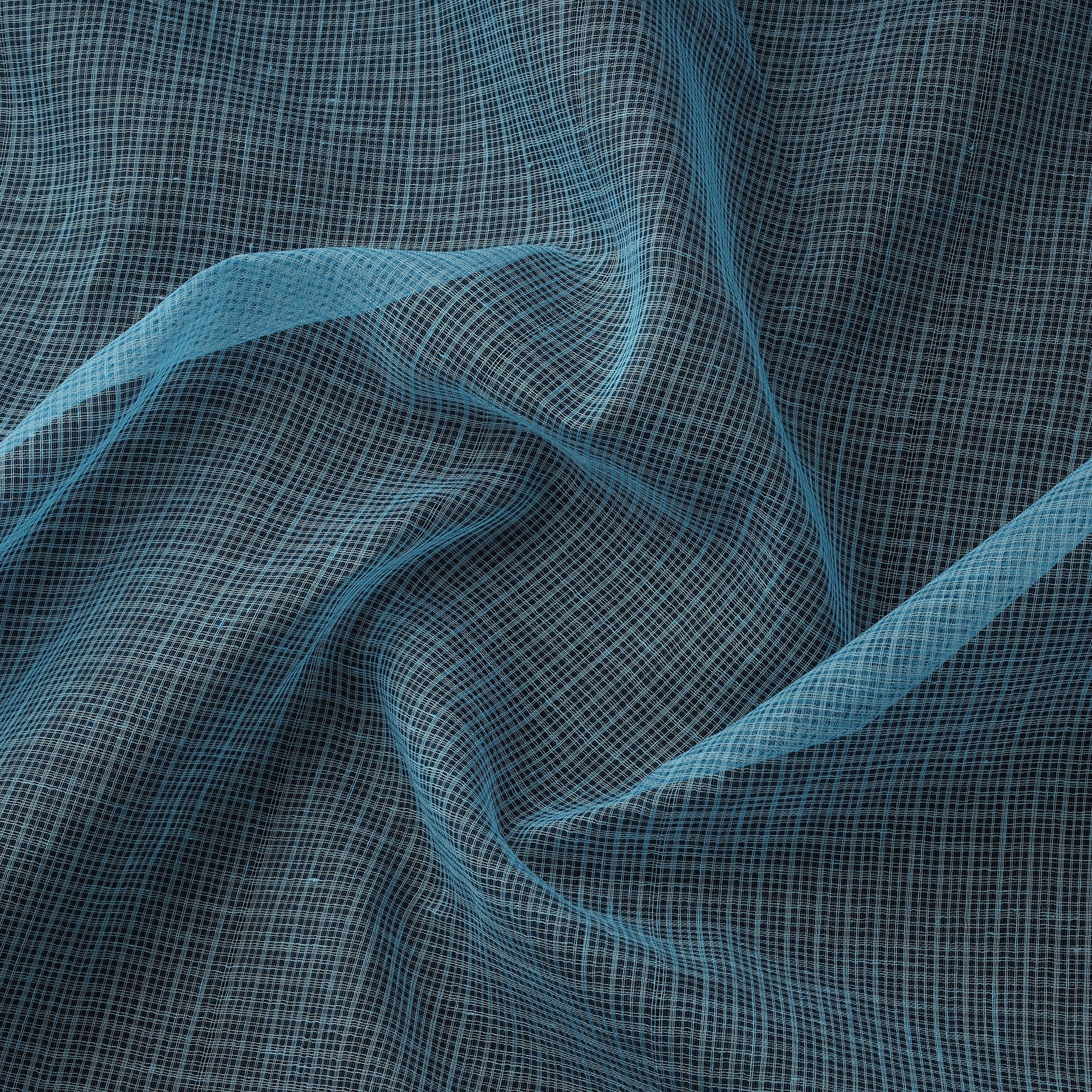 Blue - Kota Doria Cotton Plain Fabric 03 - Image 3