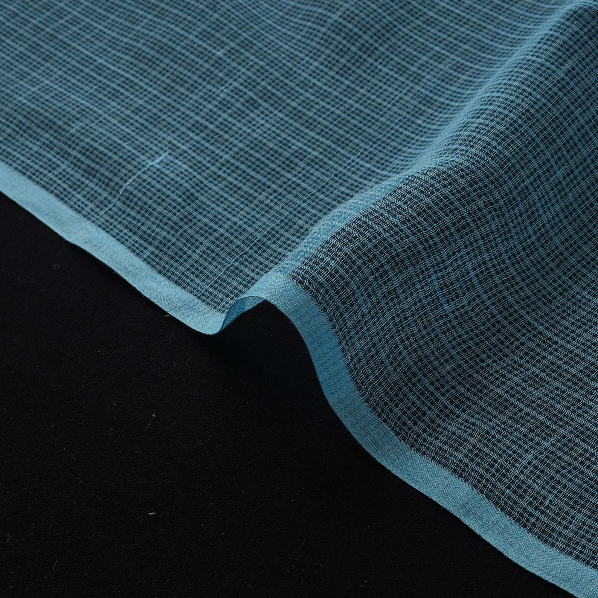 Blue - Kota Doria Cotton Plain Fabric 03 - Image 4