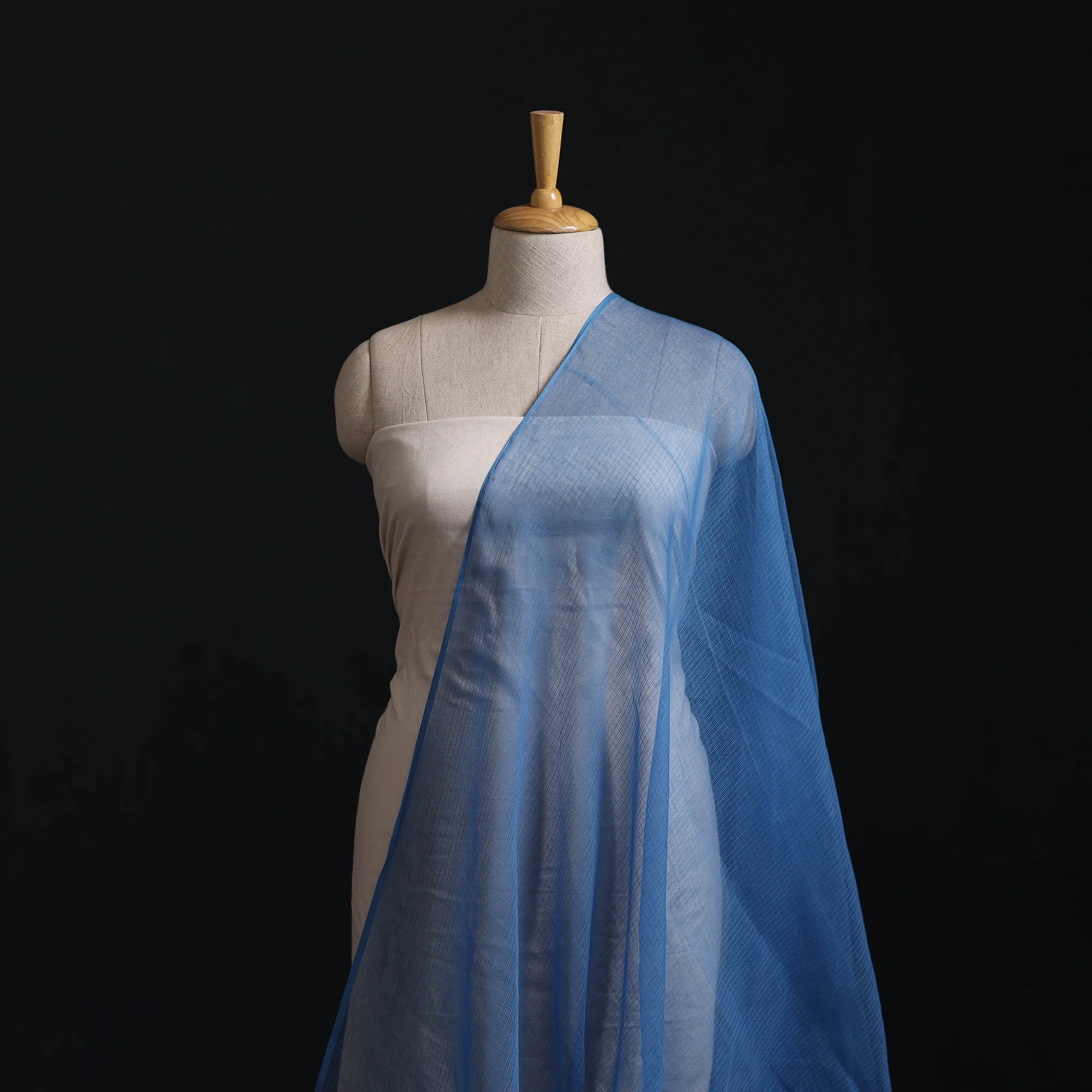 Blue - Kota Doria Cotton Plain Fabric 04 - Image 2