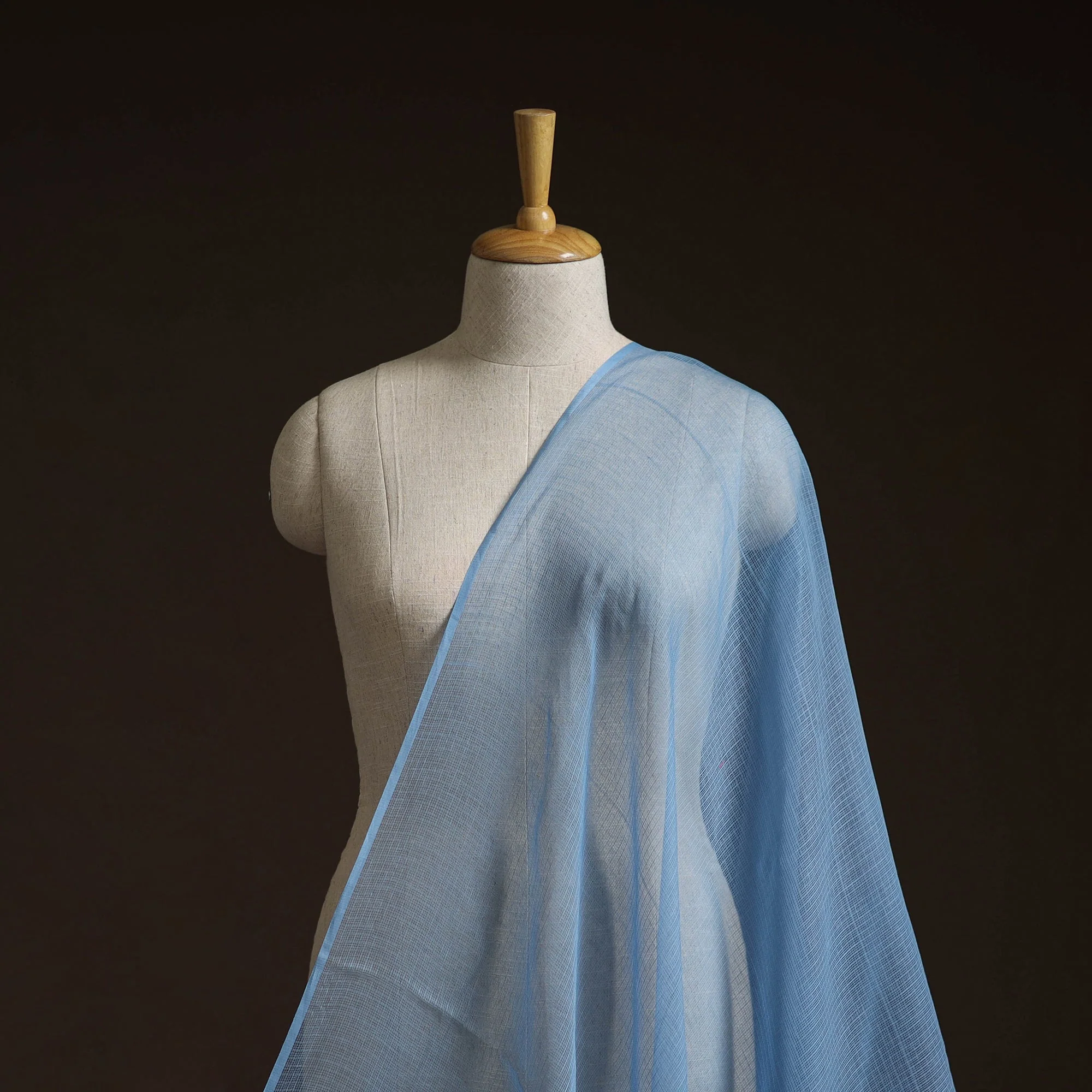Blue - Kota Doria Cotton Plain Fabric 05 - Image 2
