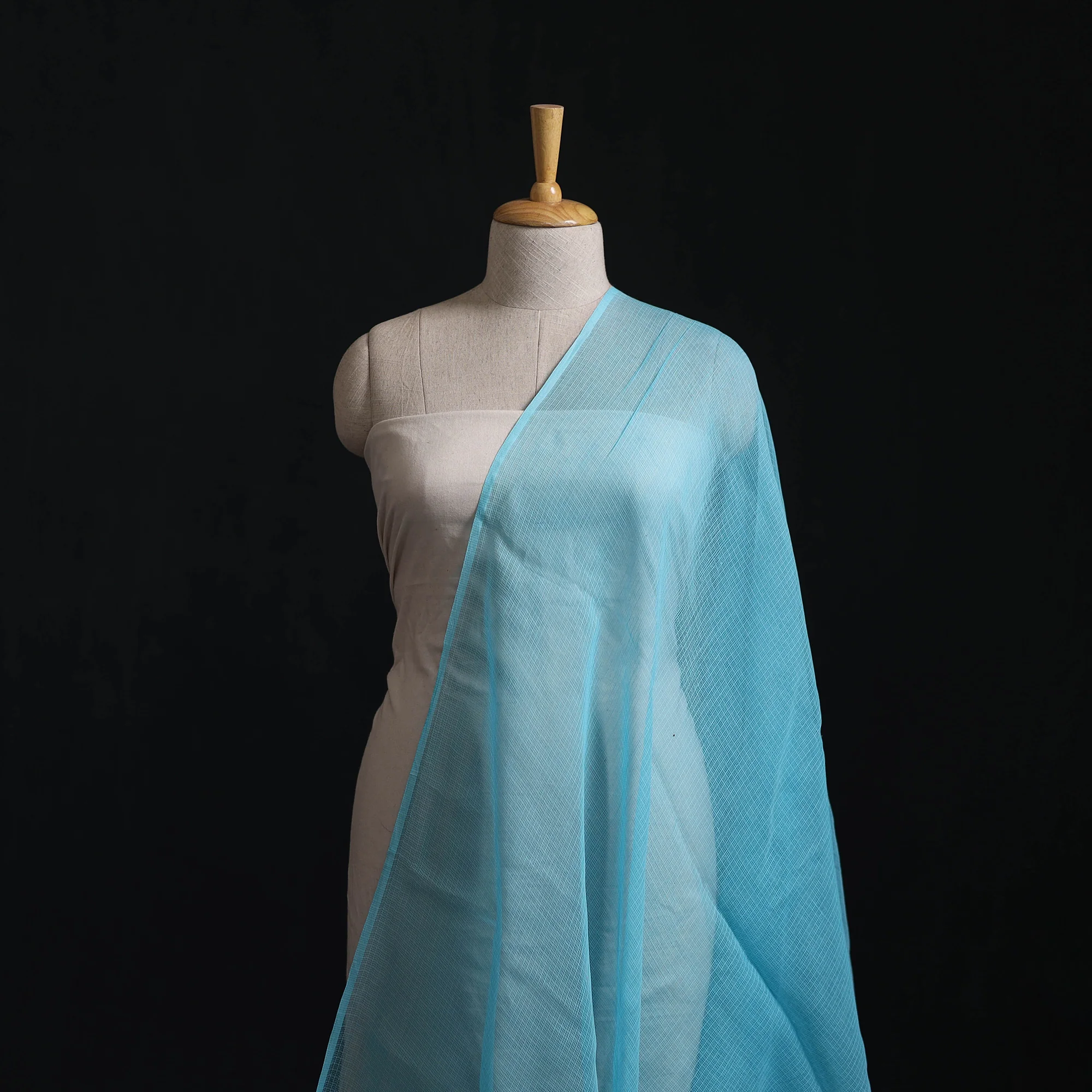 Blue - Kota Doria Cotton Plain Fabric 05 - Image 2