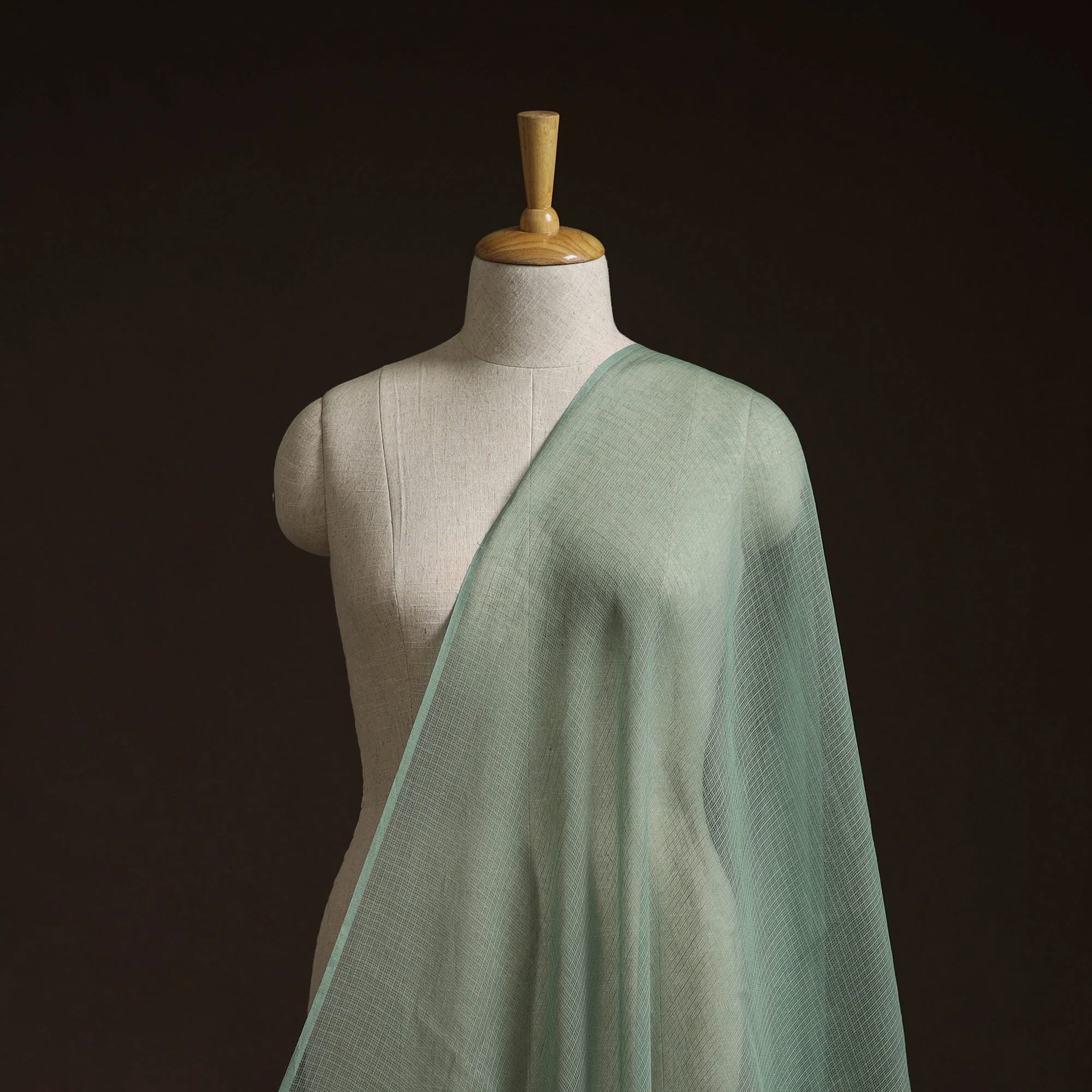 Green - Kota Doria Cotton Plain Fabric 06 - Image 2