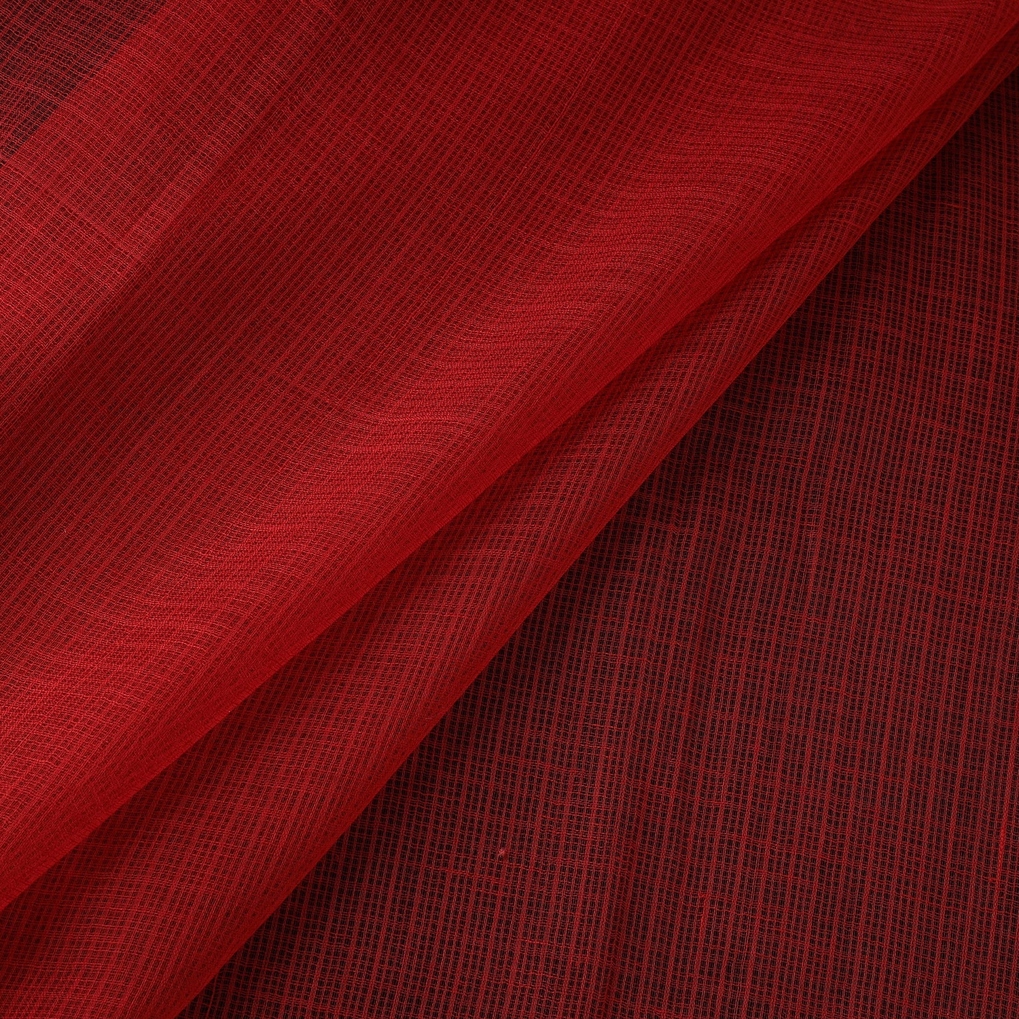 Beige - Red - Kota Doria Cotton Plain Fabric 11