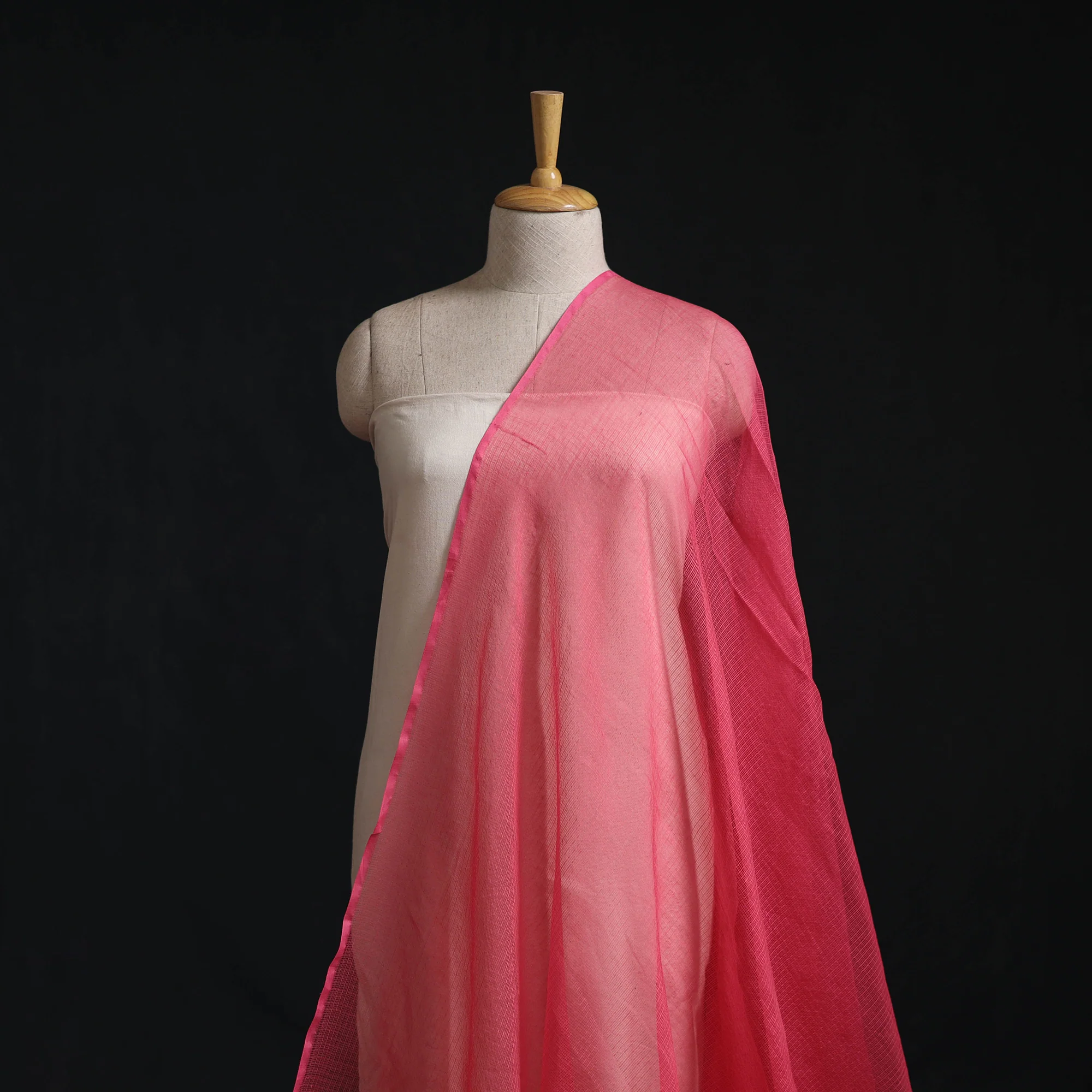 Pink - Kota Doria Cotton Plain Fabric 22 - Image 2