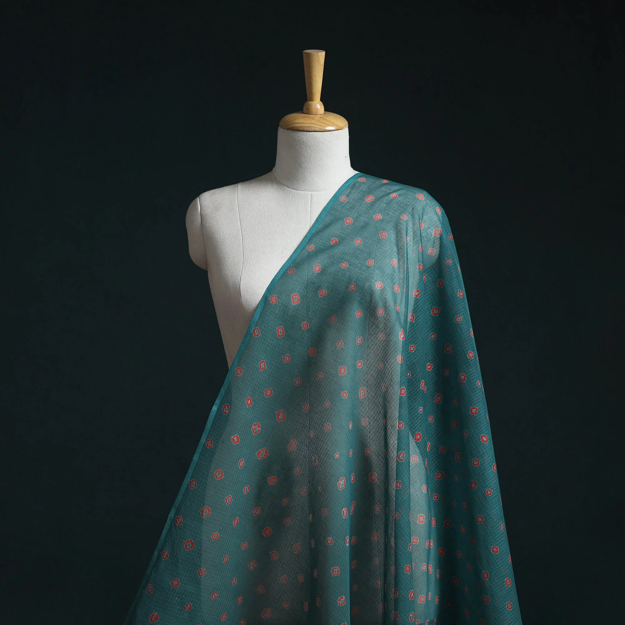 Green - Kota Doria Cotton Tie-Dye Bandhani Fabric 02