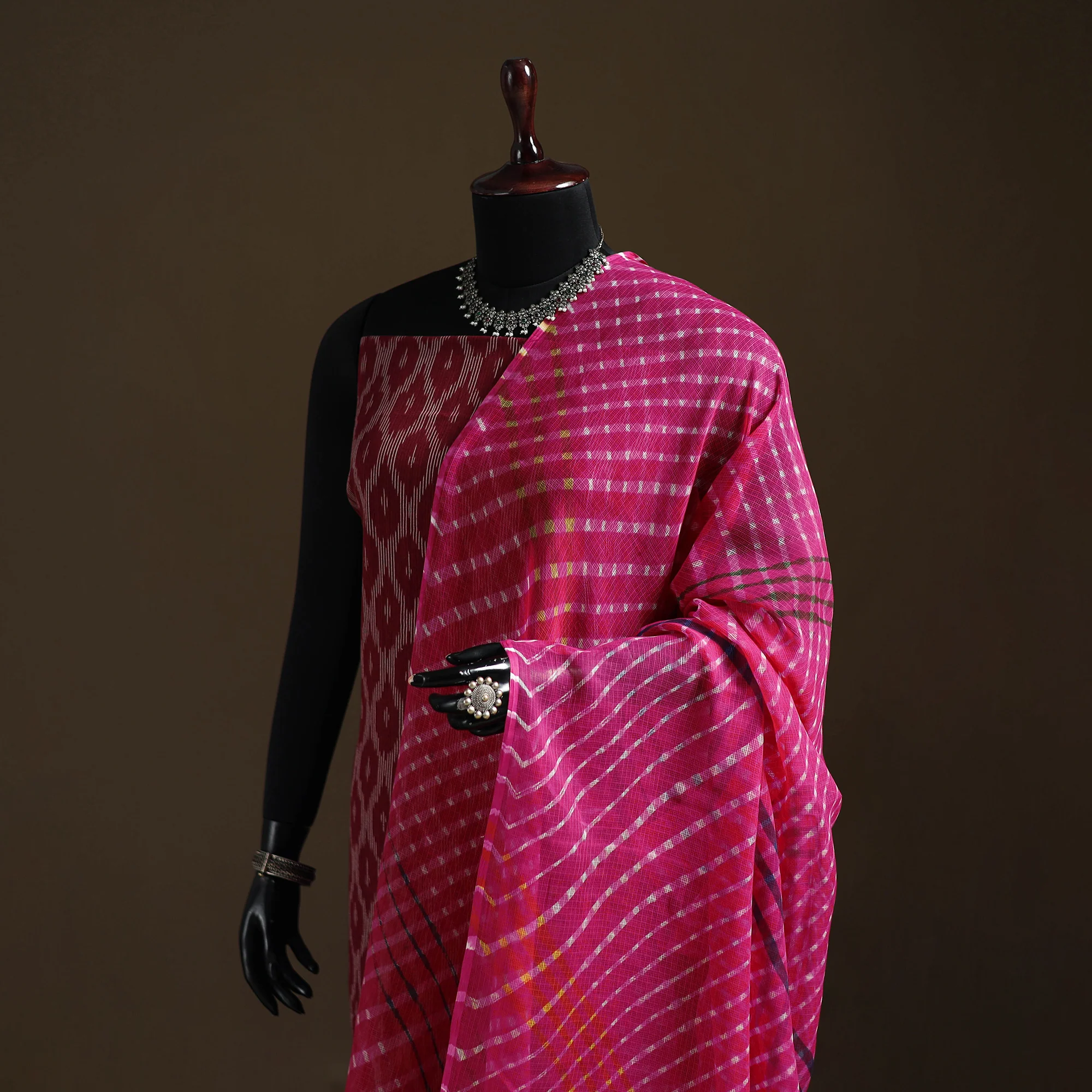 Pink - Kota Doria Cotton Tie-Dye Leheriya Dupatta with Tassels 06 - Image 2