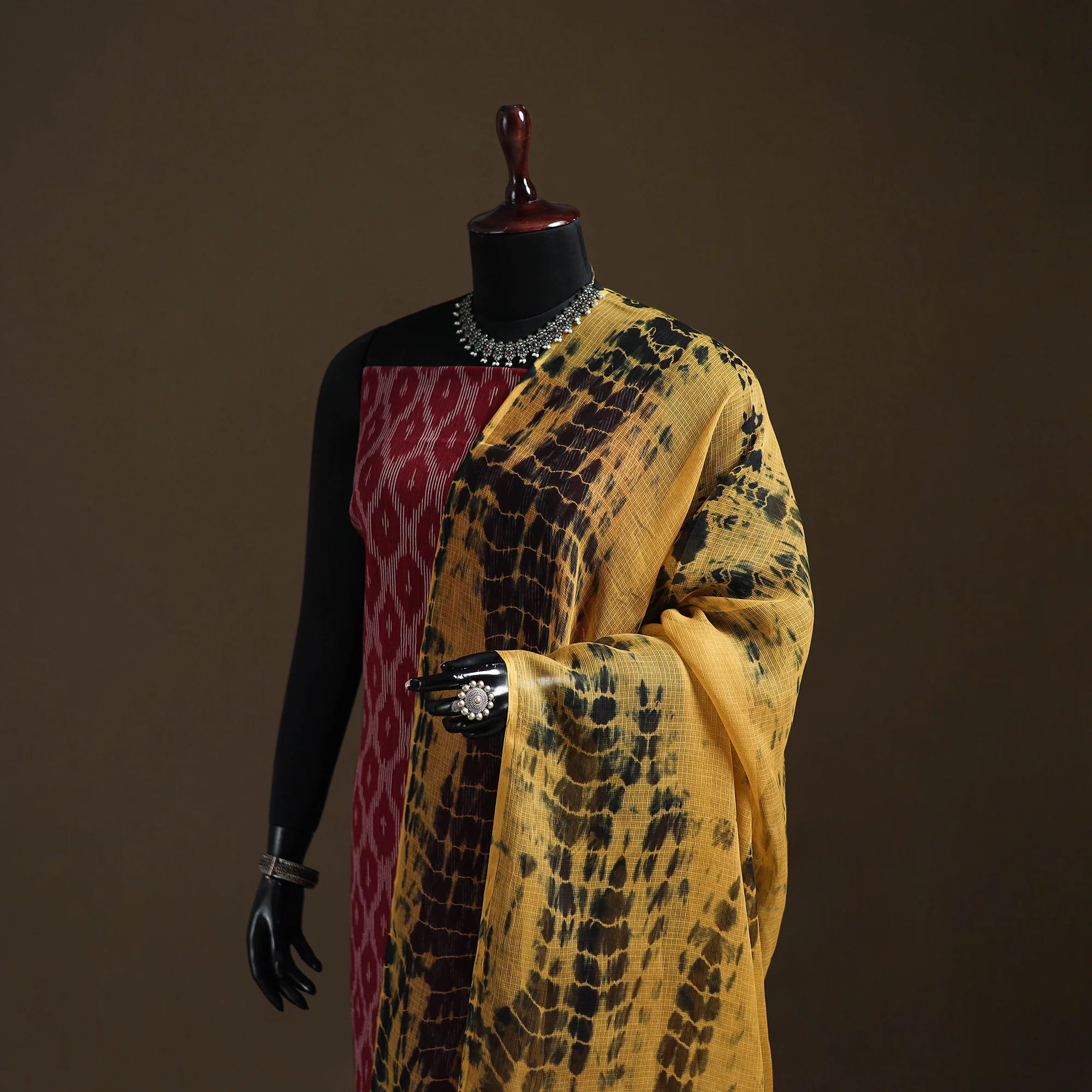 Yellow - Kota Doria Cotton Tie-Dye Shibori Dupatta with Tassels 12 - Image 2