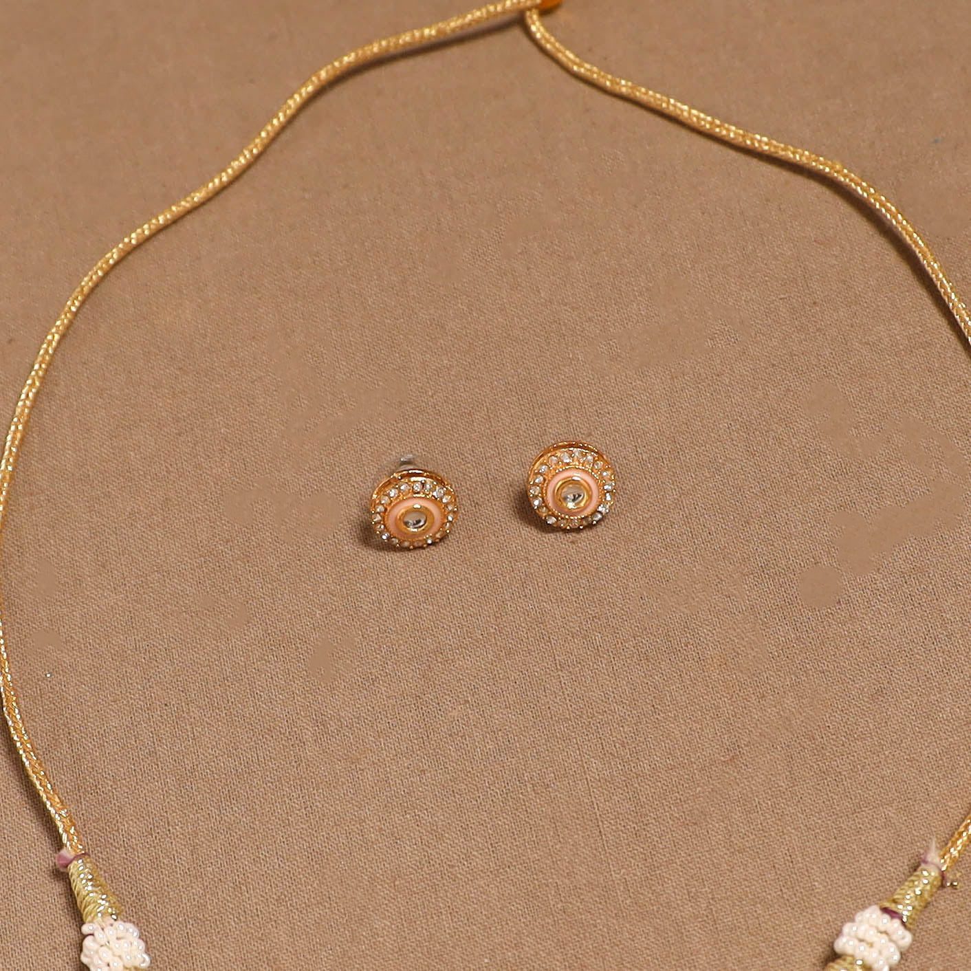 Peach - Kundan Work Choker Necklace Set 55 - Image 3