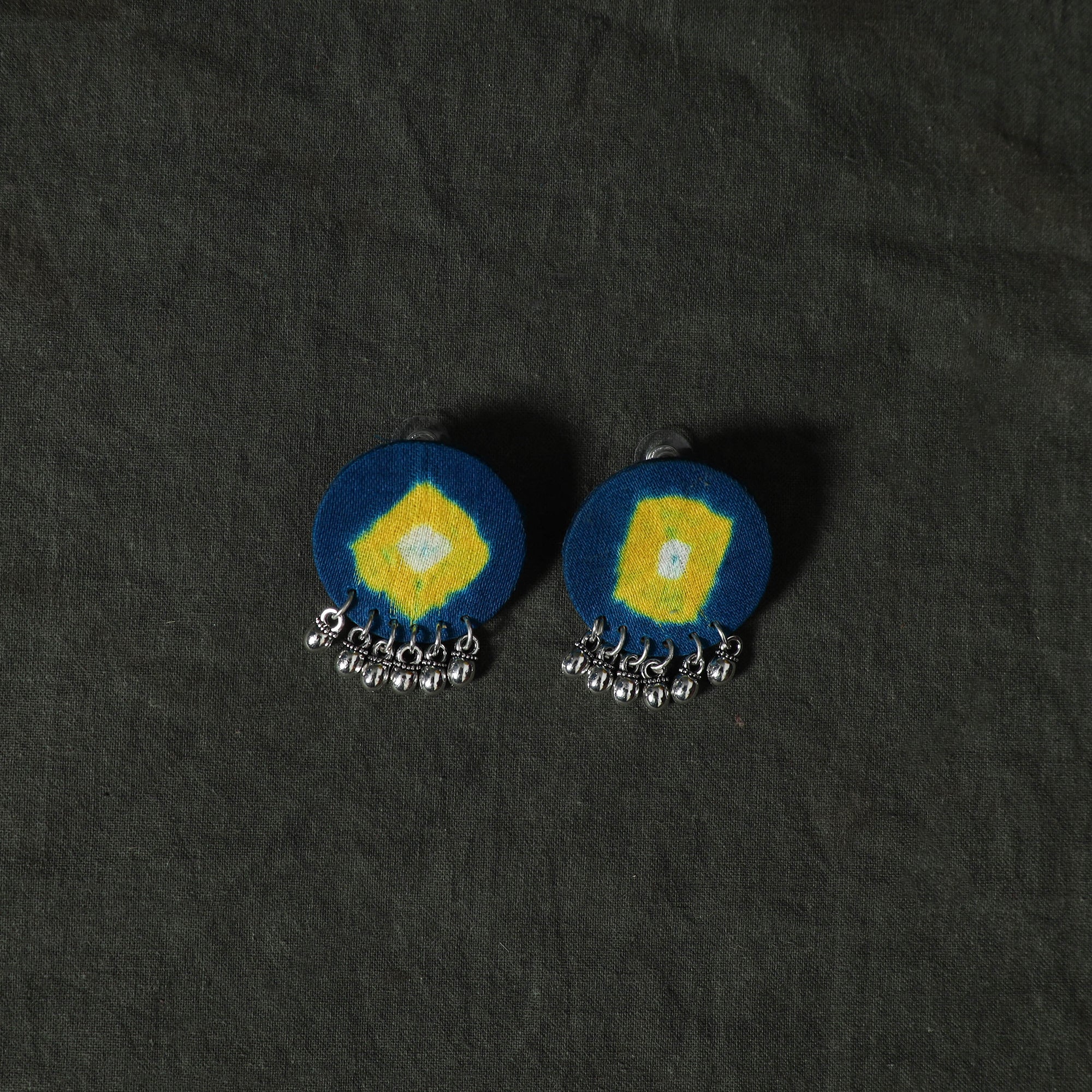 Blue - Kutch Bandhani Tie-Dye Cotton 2pc Unstitched Dress Material Kurta Set with Earrings 05 - Image 5