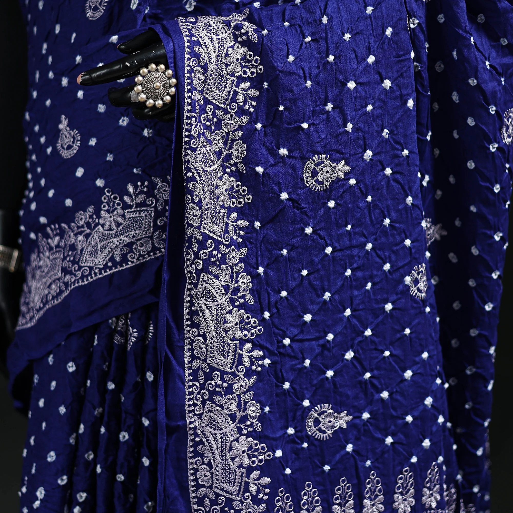 Blue - Kutch Bandhani Tie-Dye Cotton Saree 10 - Image 3