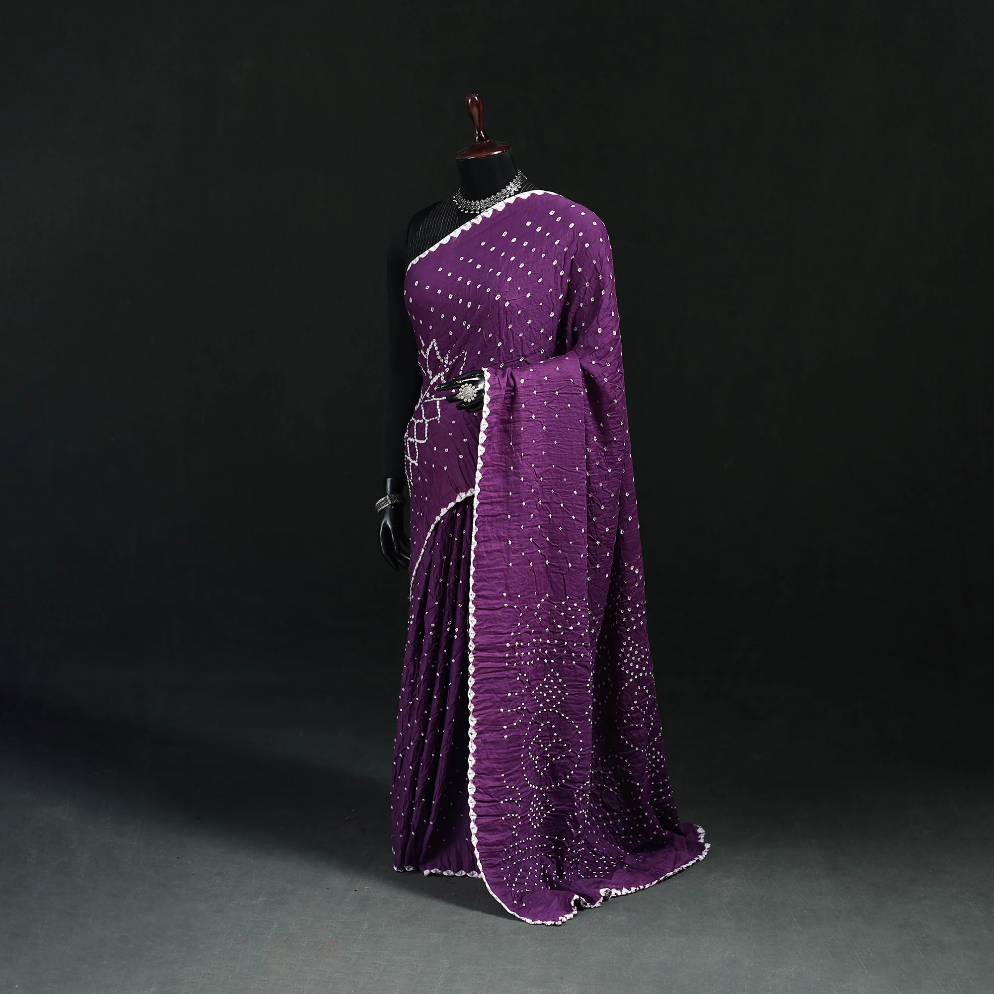 Purple - Kutch Bandhani Tie-Dye Cotton Saree 101