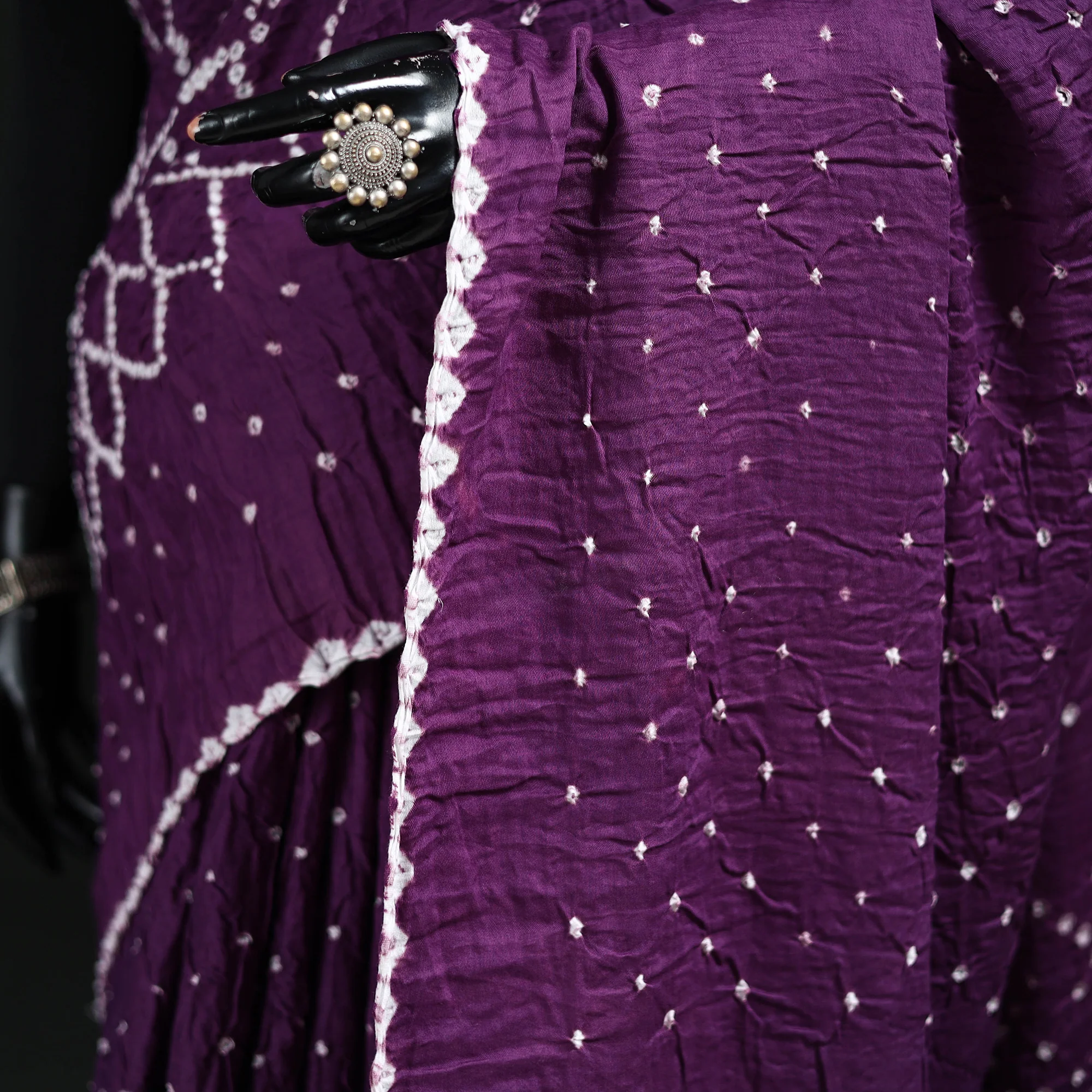 Purple - Kutch Bandhani Tie-Dye Cotton Saree 101 - Image 3