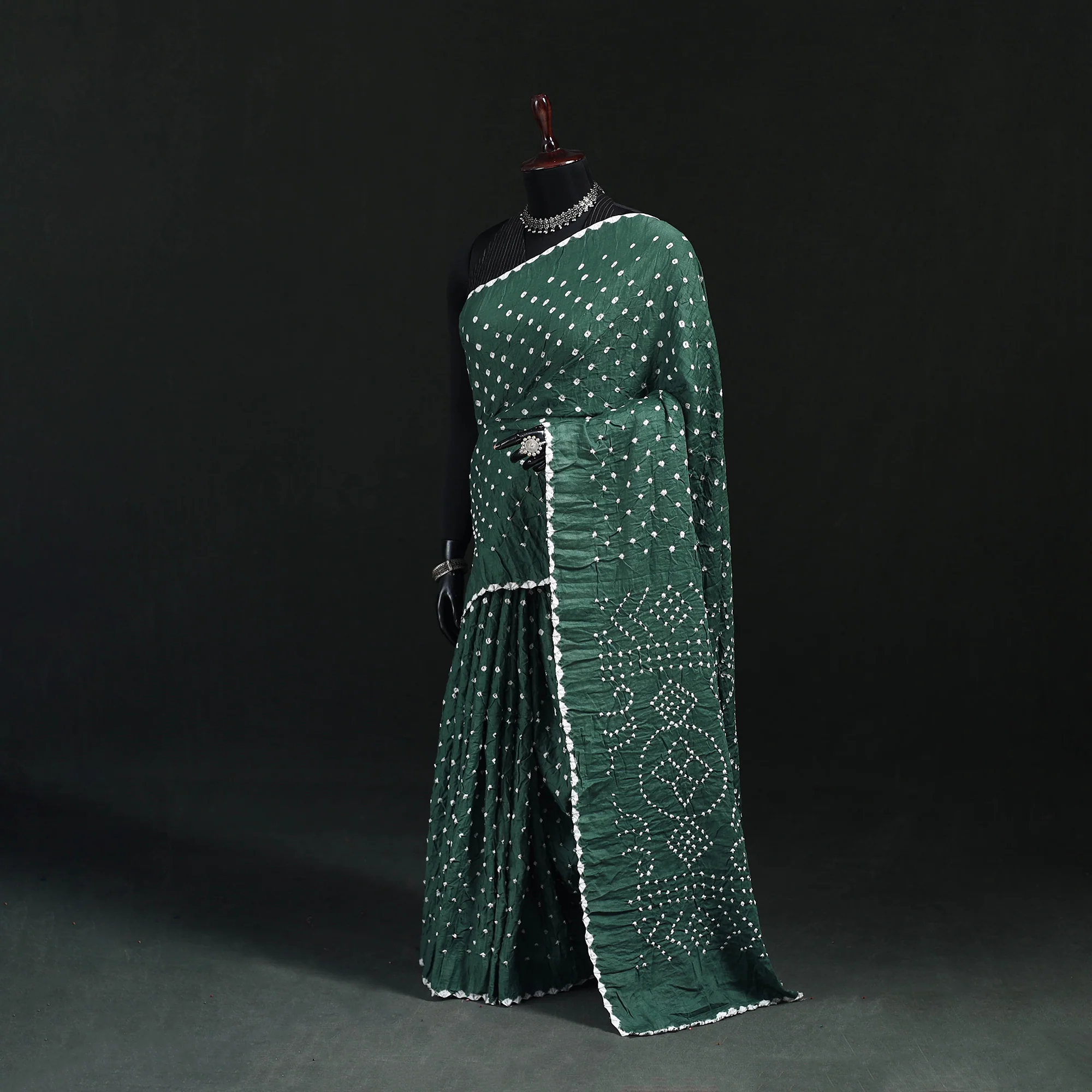 Green - Kutch Bandhani Tie-Dye Cotton Saree 102